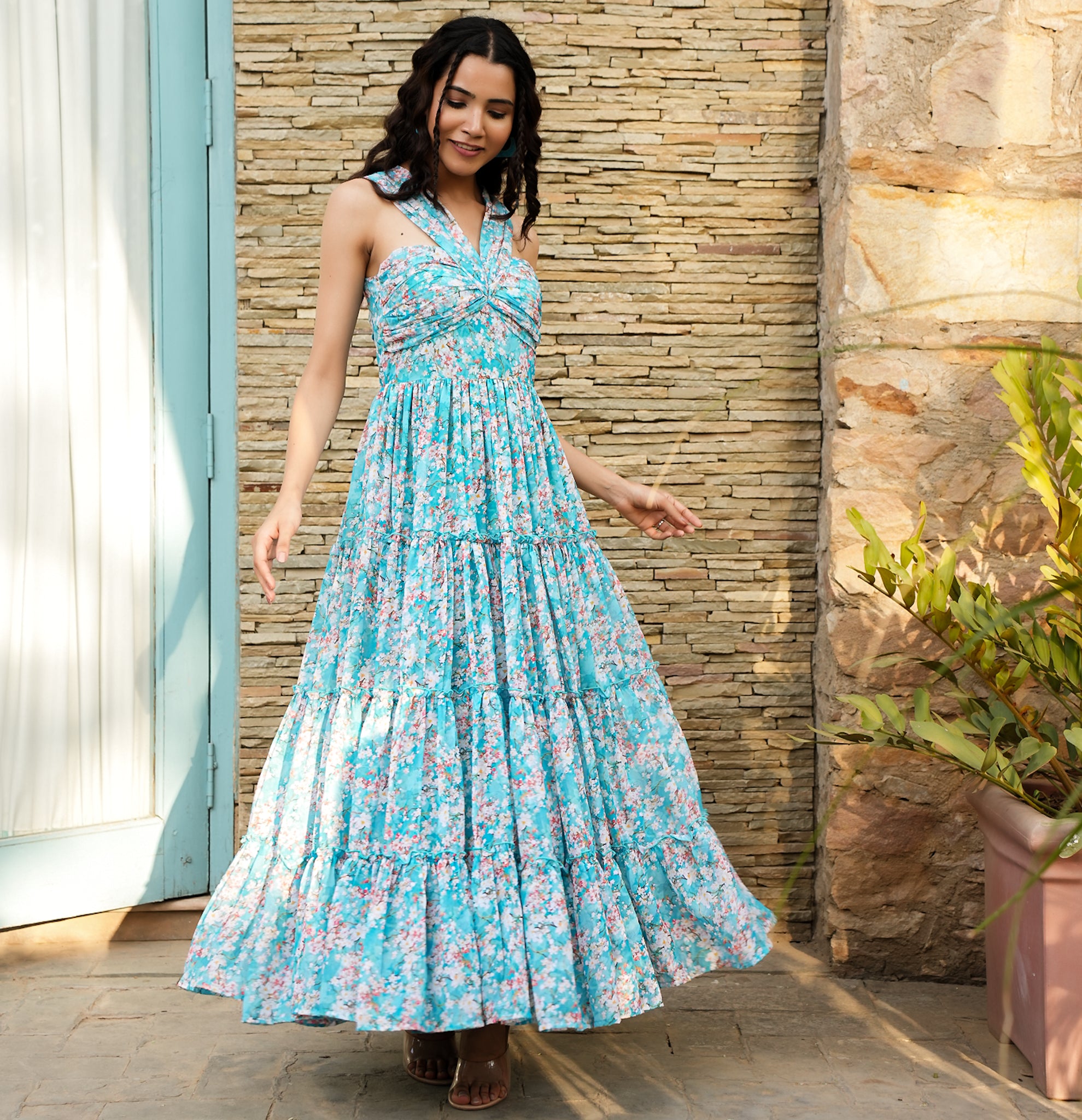 Samara Blue Floral Maxi Dress