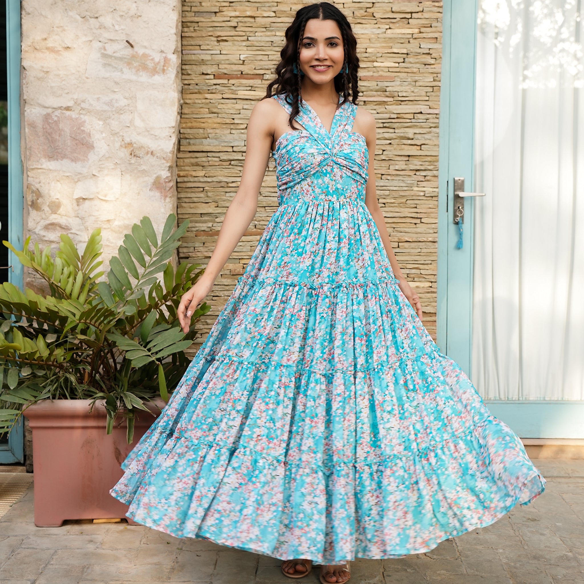 Samara Blue Floral Maxi Dress