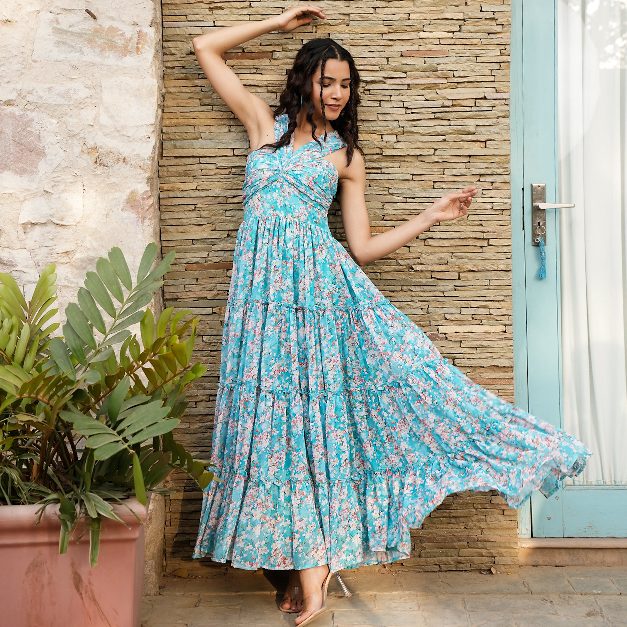 Samara Blue Floral Maxi Dress