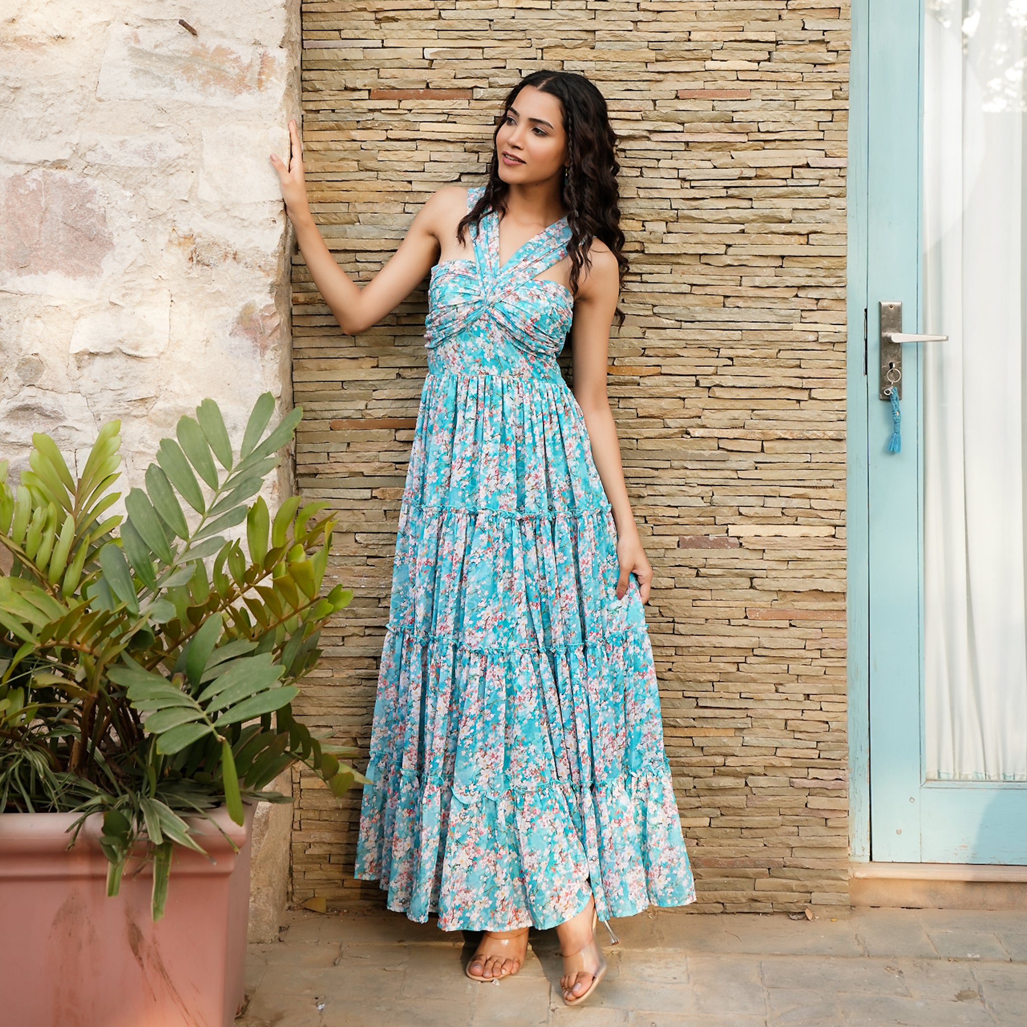 Samara Blue Floral Maxi Dress