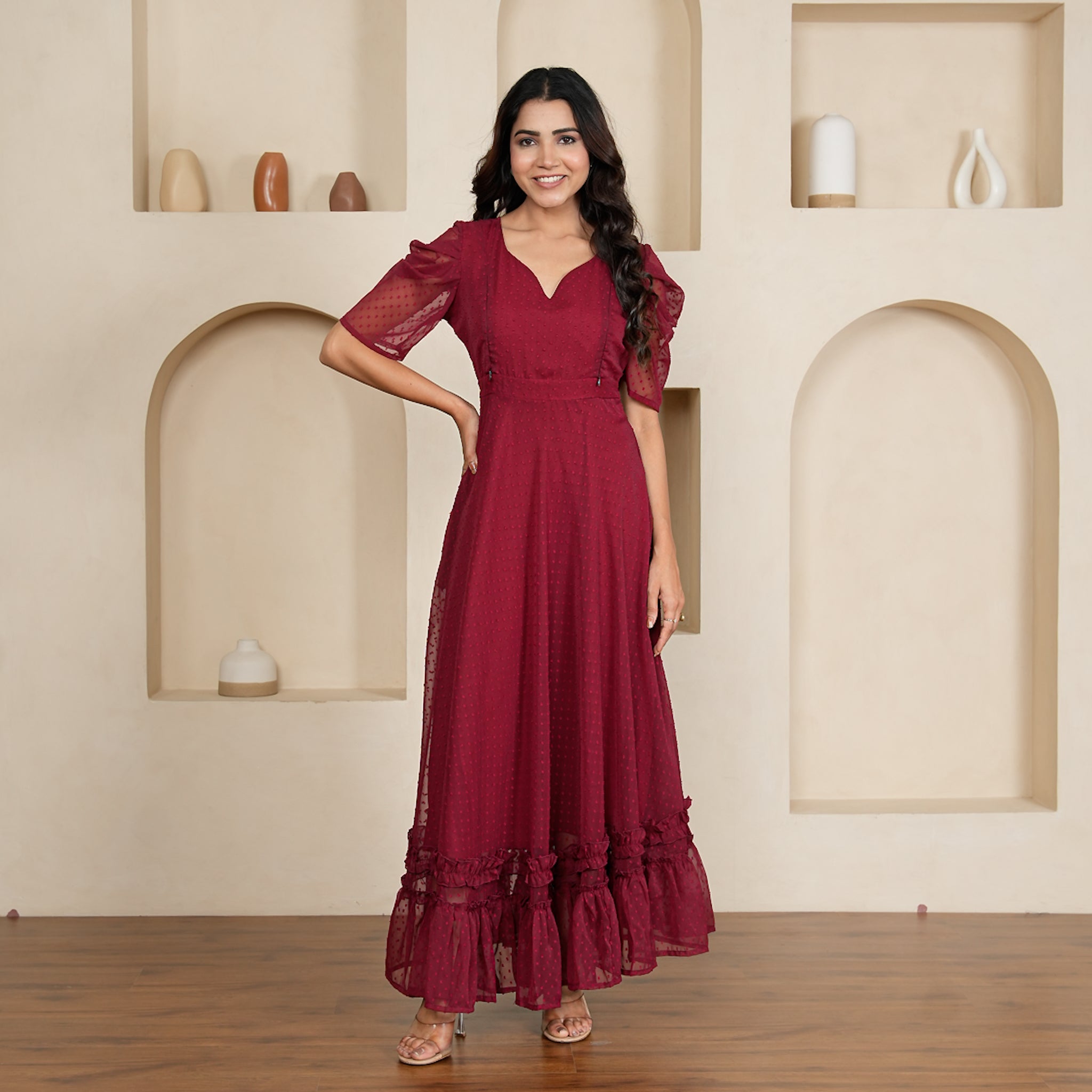 Laurence Maroon Nursing Maxi Dress