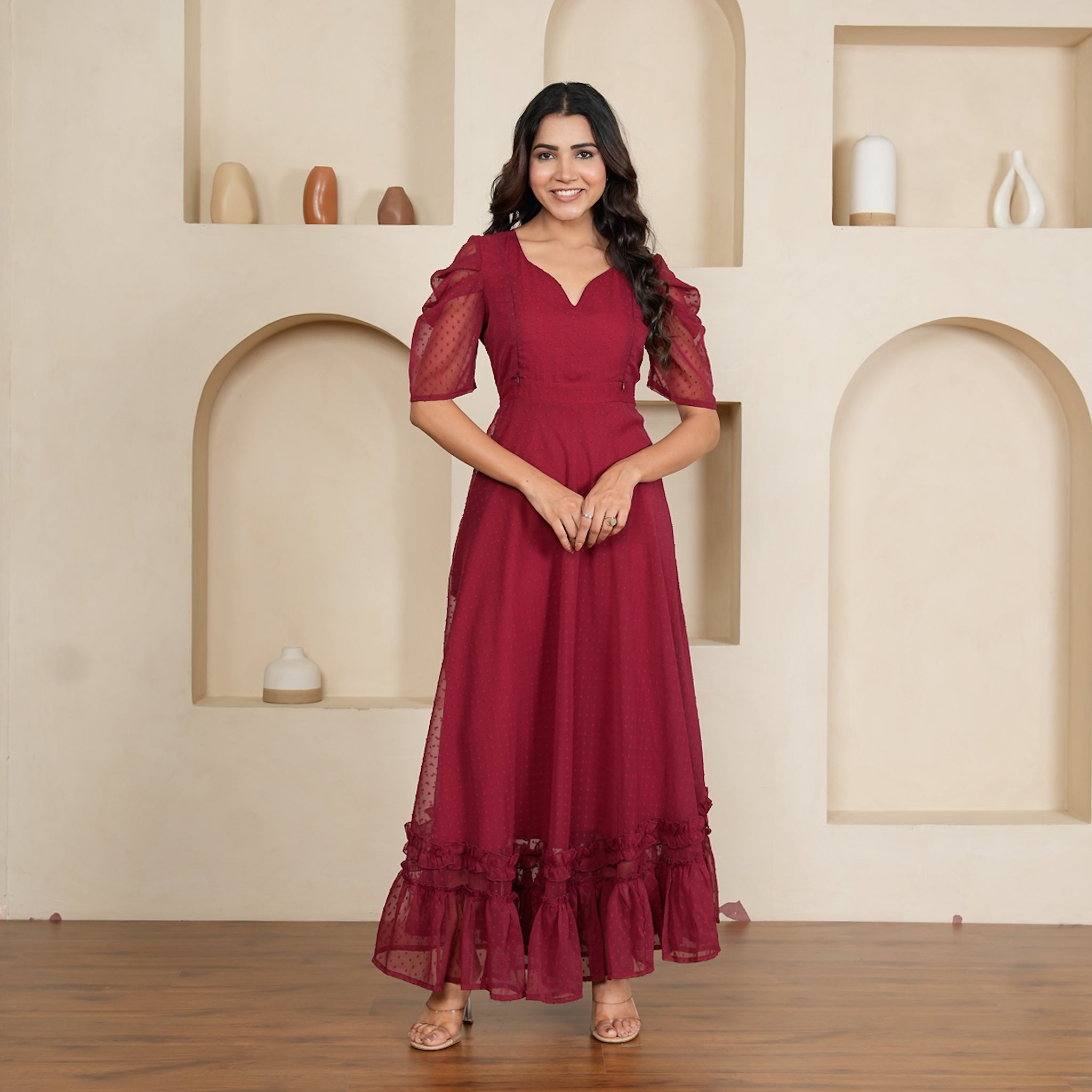 Laurence Maroon Nursing Maxi Dress