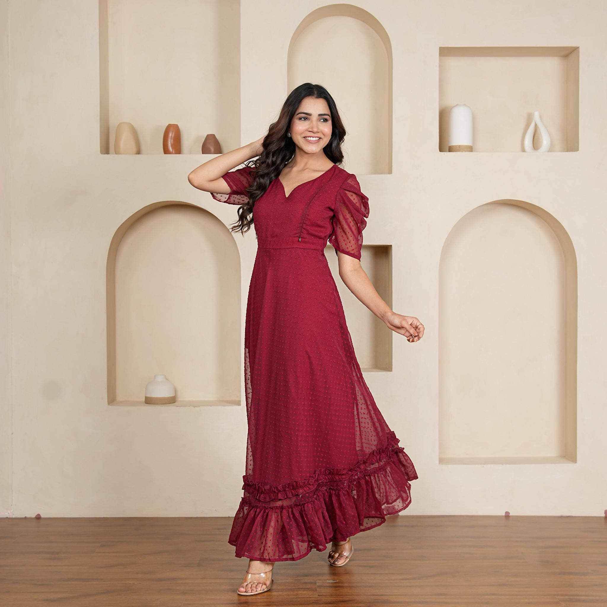 Laurence Maroon Nursing Maxi Dress