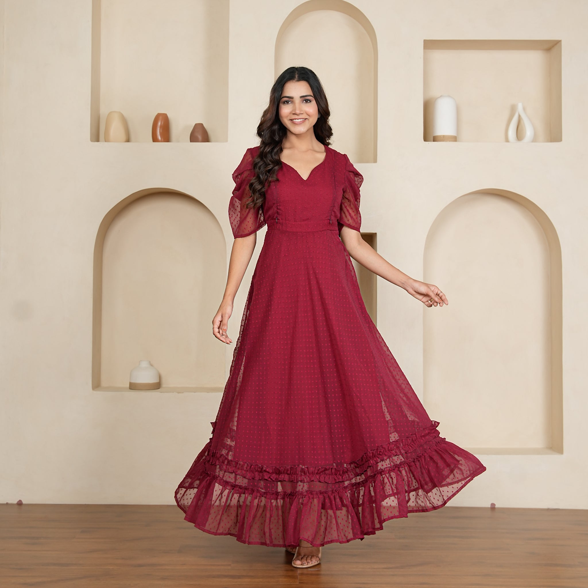 Laurence Maroon Nursing Maxi Dress