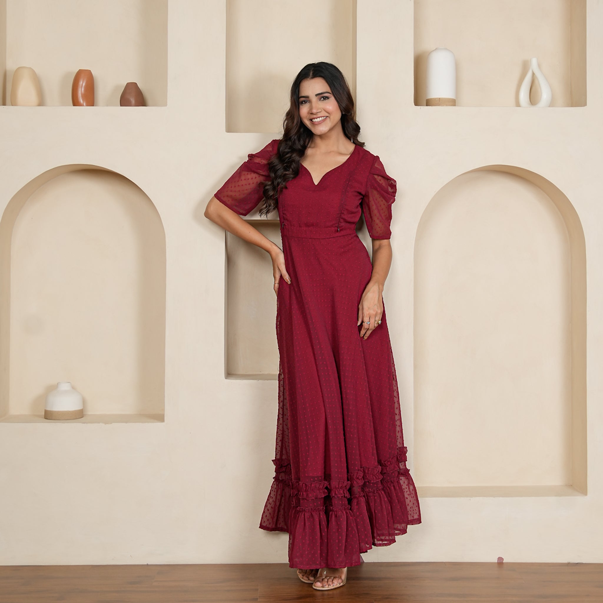 Laurence Maroon Nursing Maxi Dress