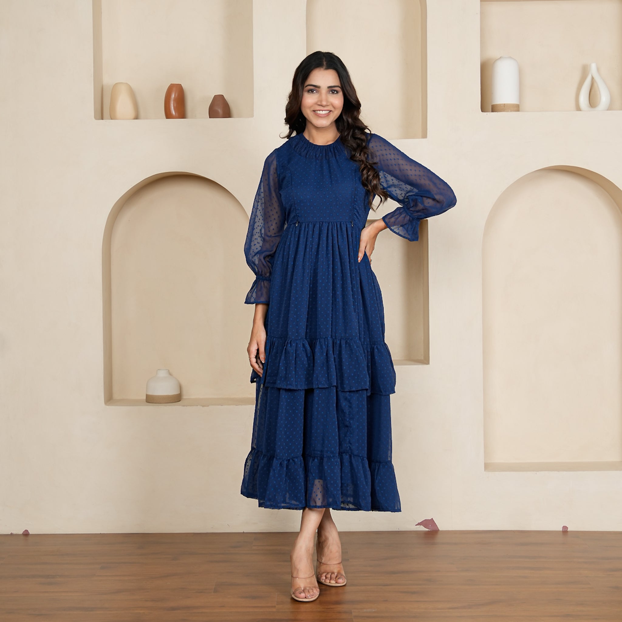 Adley Blue Nursing Maxi Dress