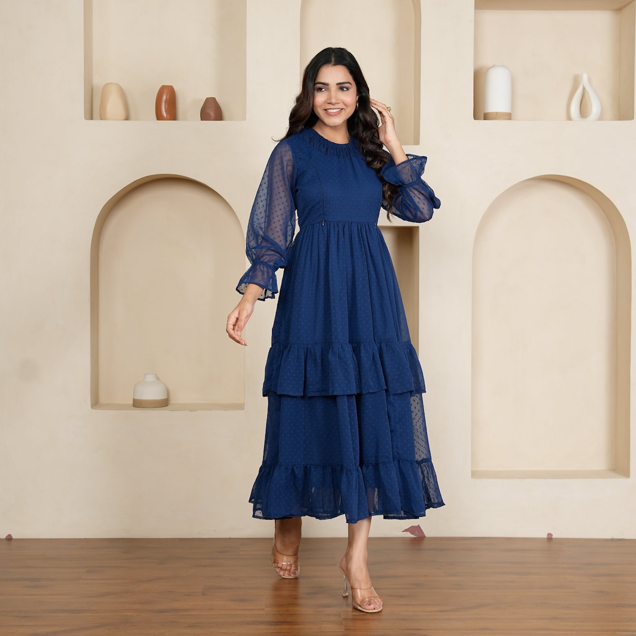 Adley Blue Nursing Maxi Dress