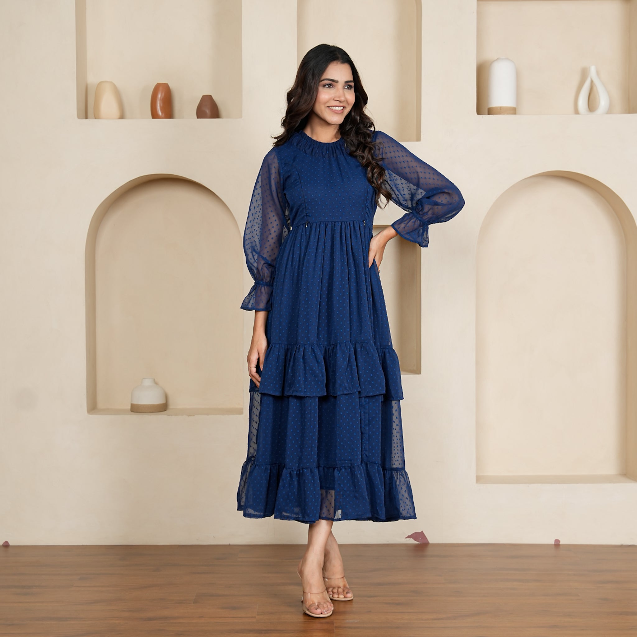 Adley Blue Nursing Maxi Dress