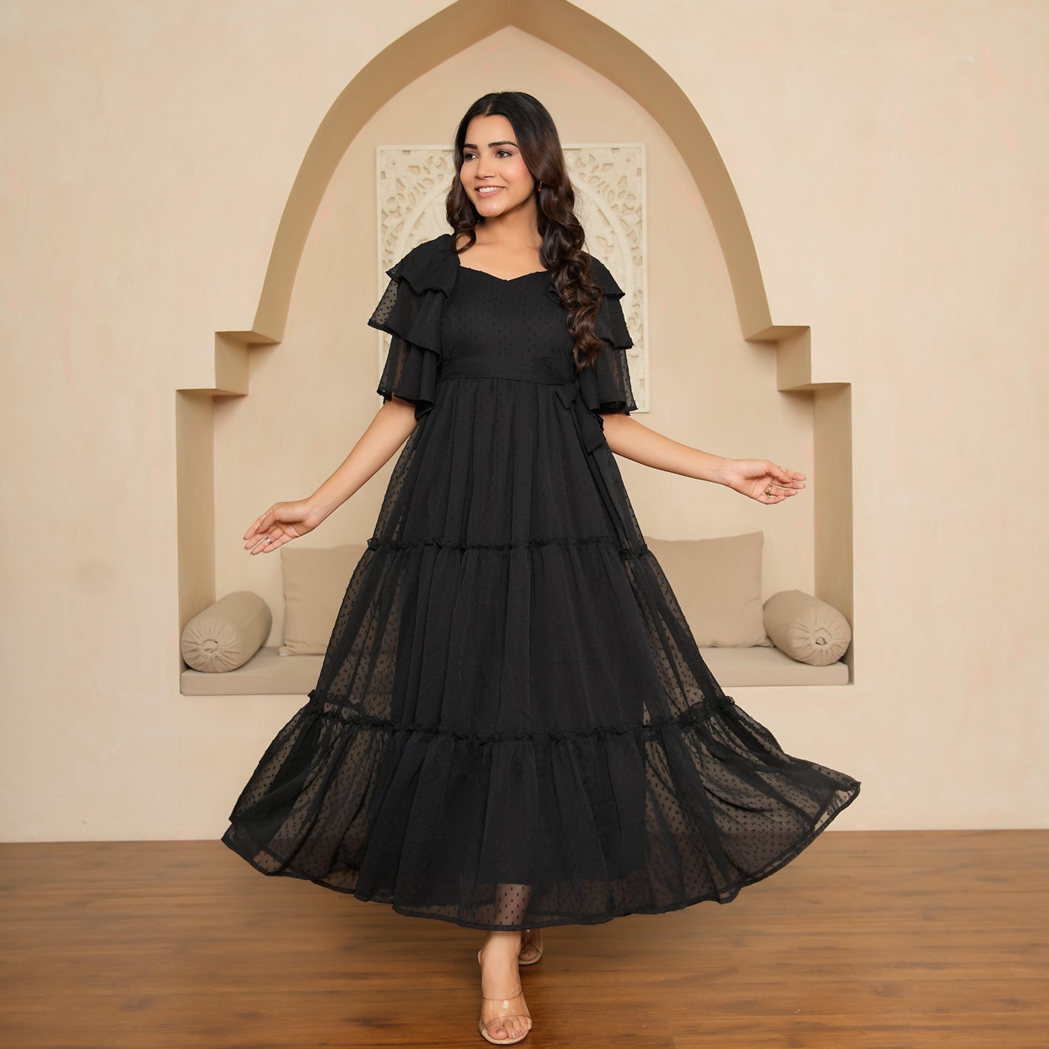 Moore Black Tiered Maxi Dress