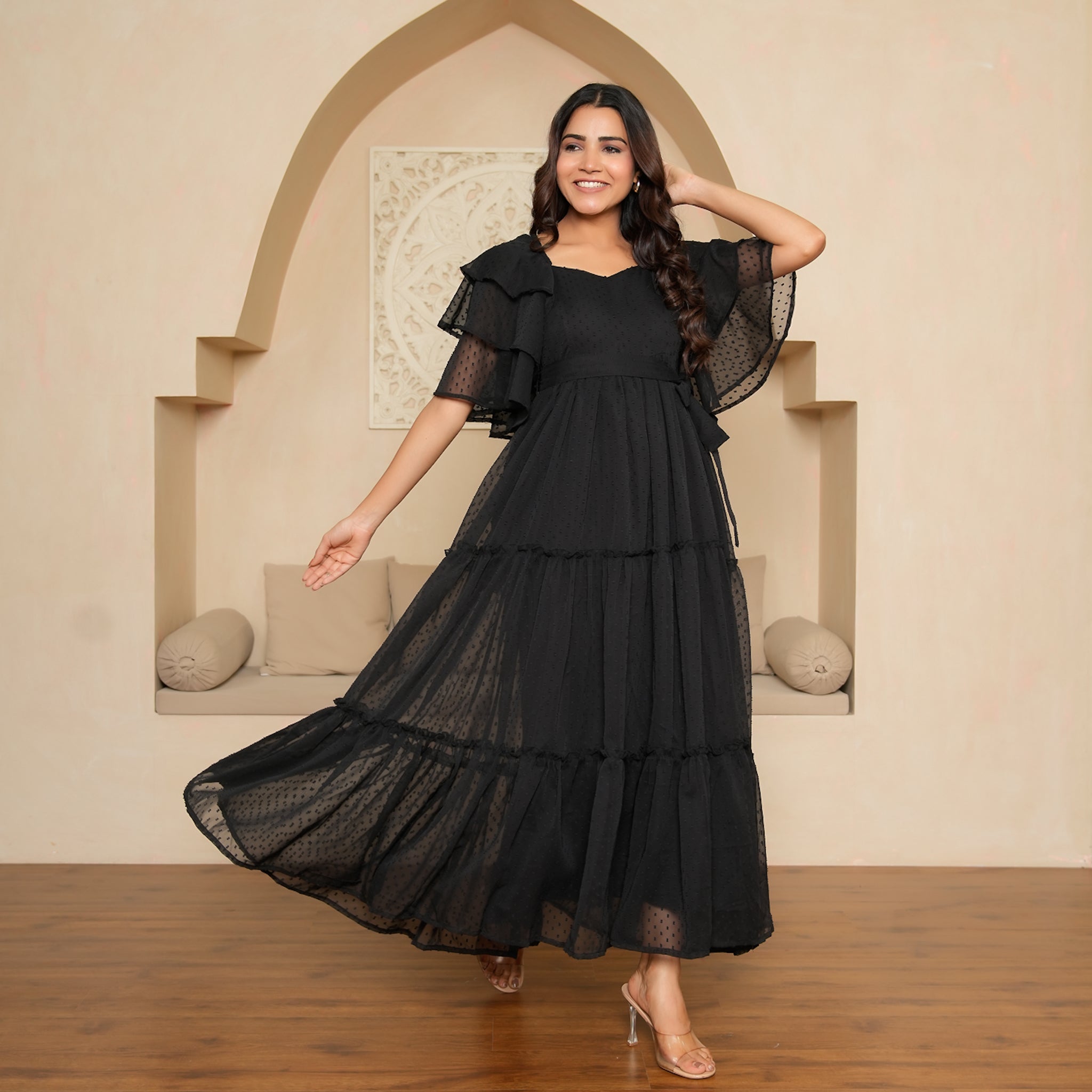 Moore Black Tiered Maxi Dress