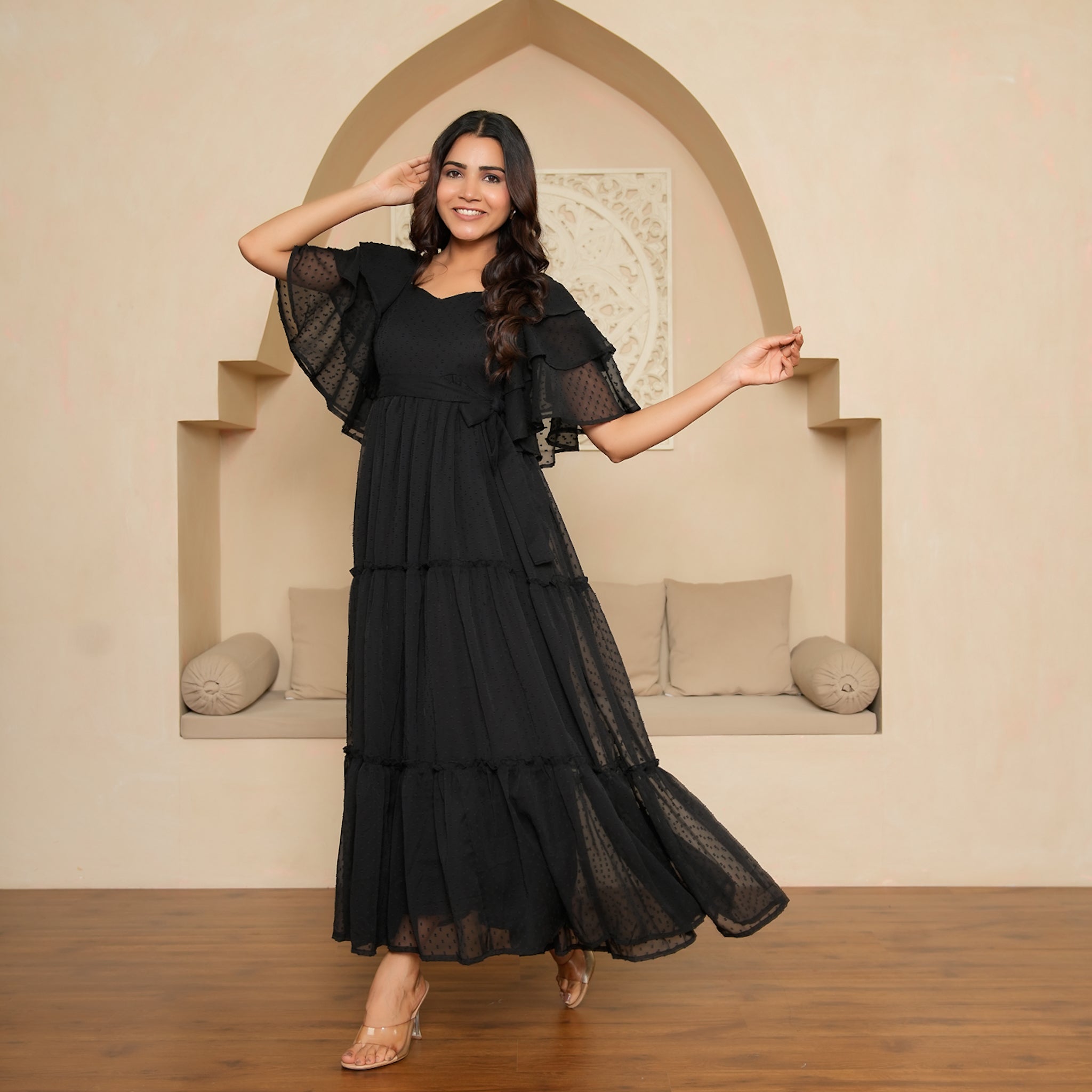 Moore Black Tiered Maxi Dress