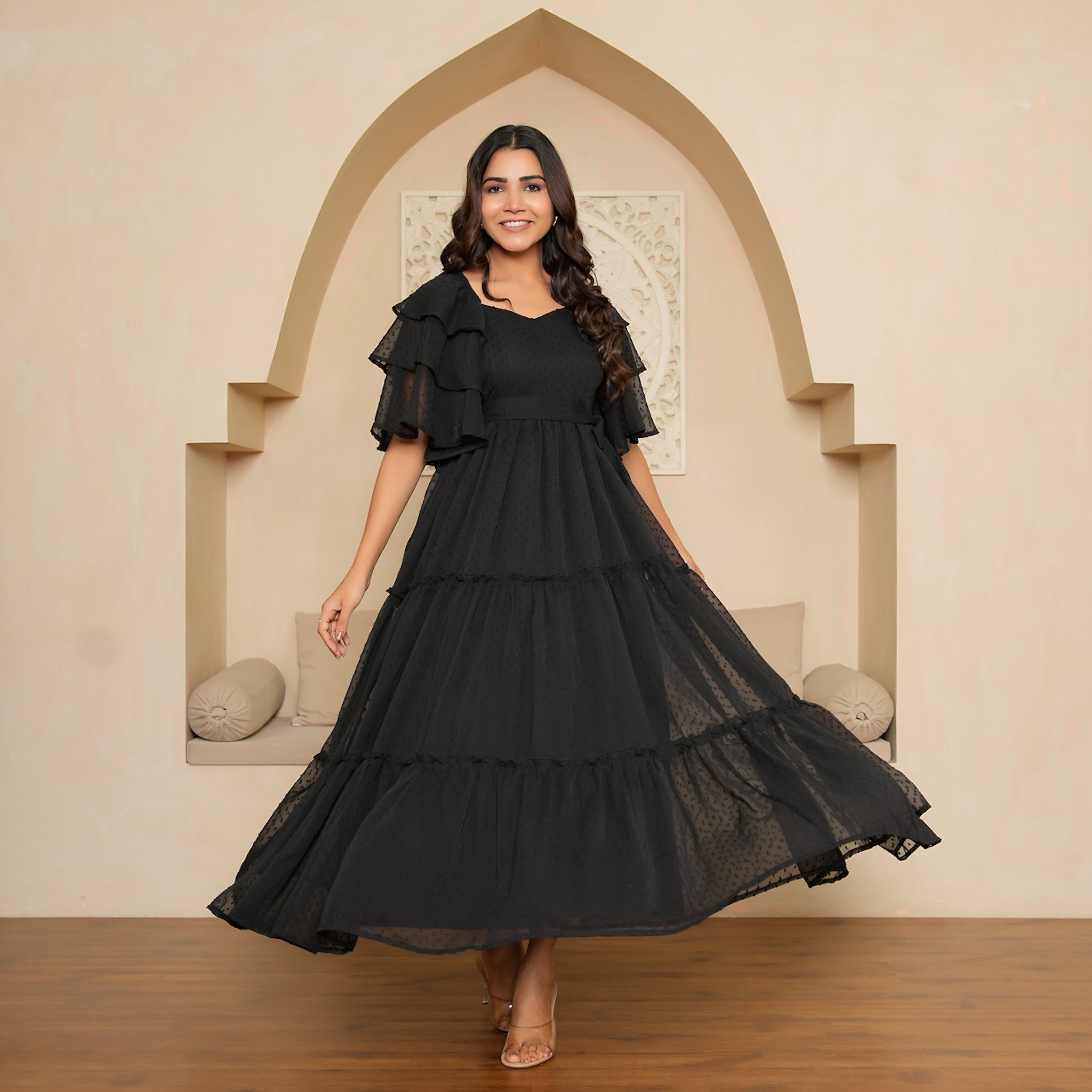 Moore Black Tiered Maxi Dress