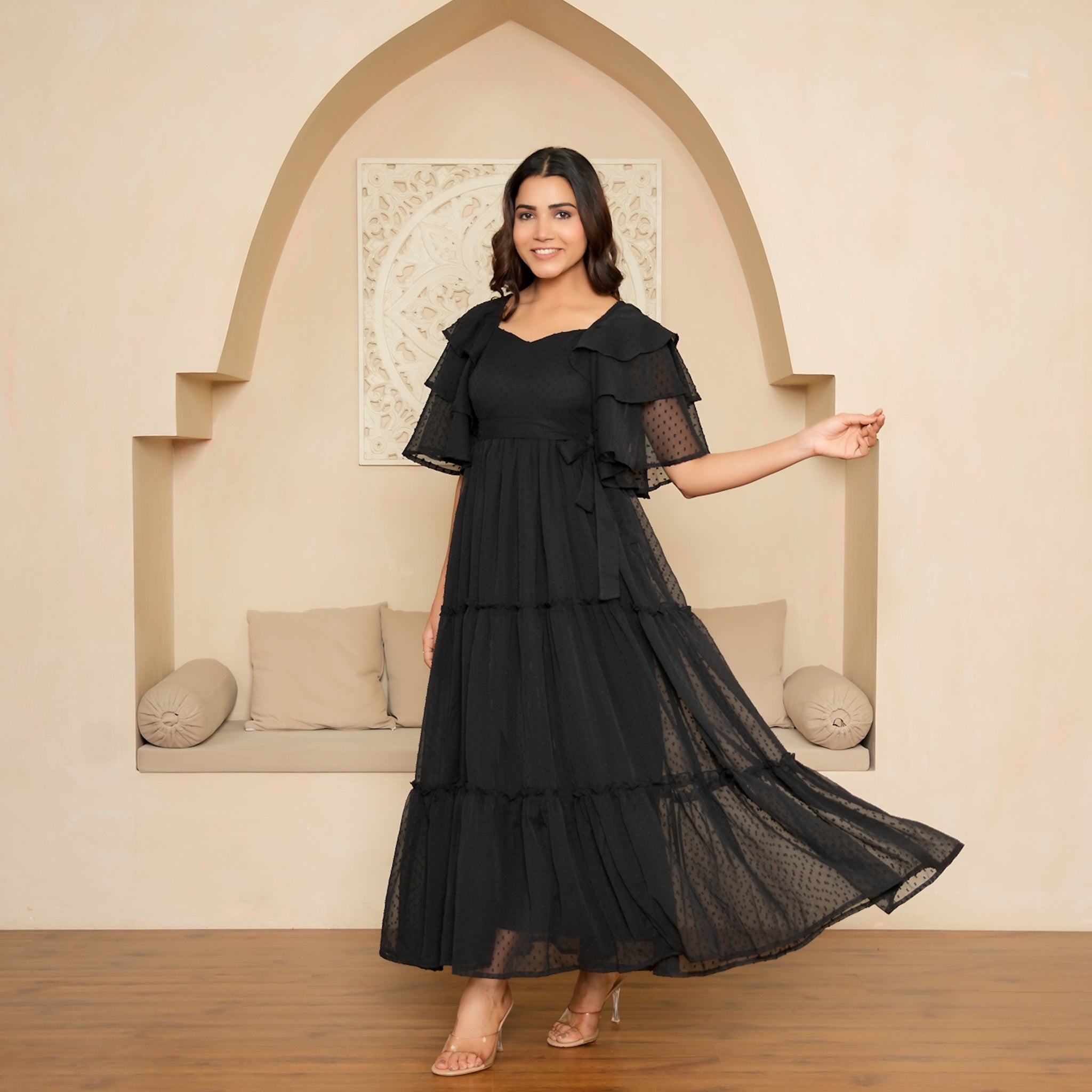Moore Black Tiered Maxi Dress