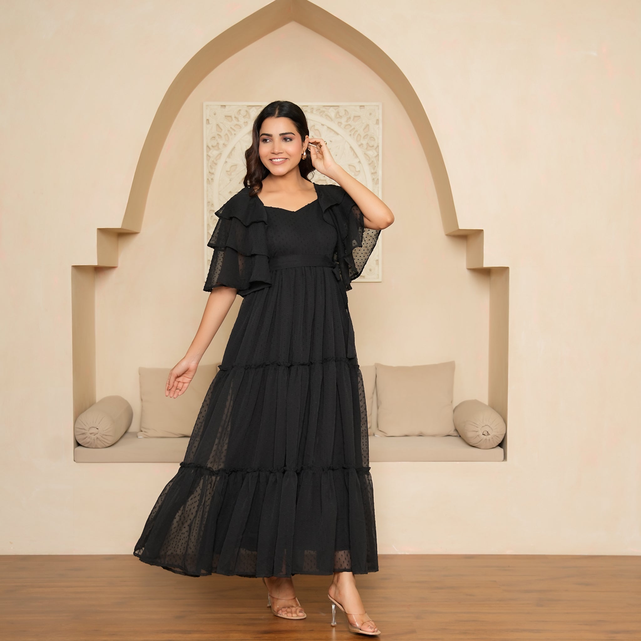 Moore Black Tiered Maxi Dress