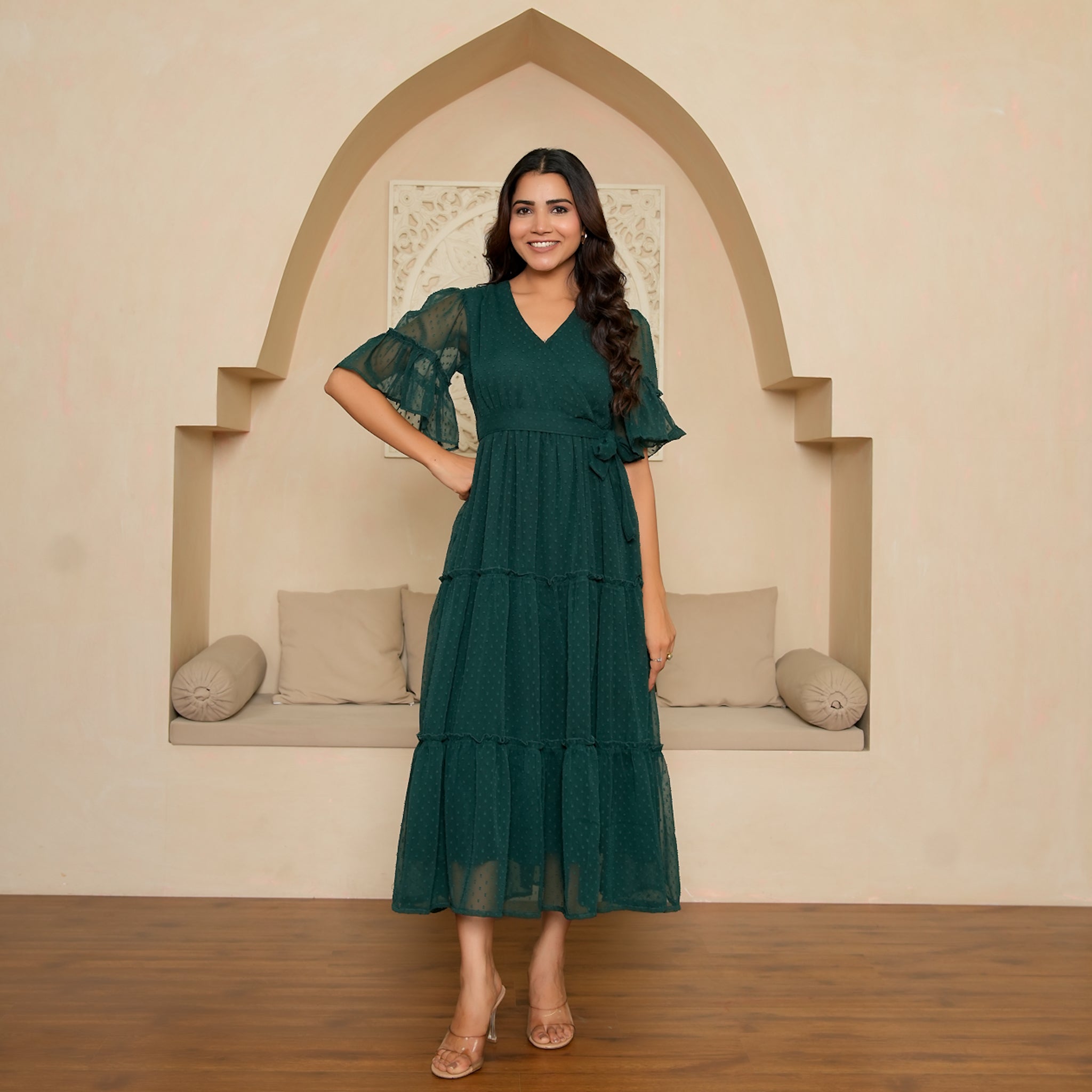 Bennet Green Flared Maxi Dress