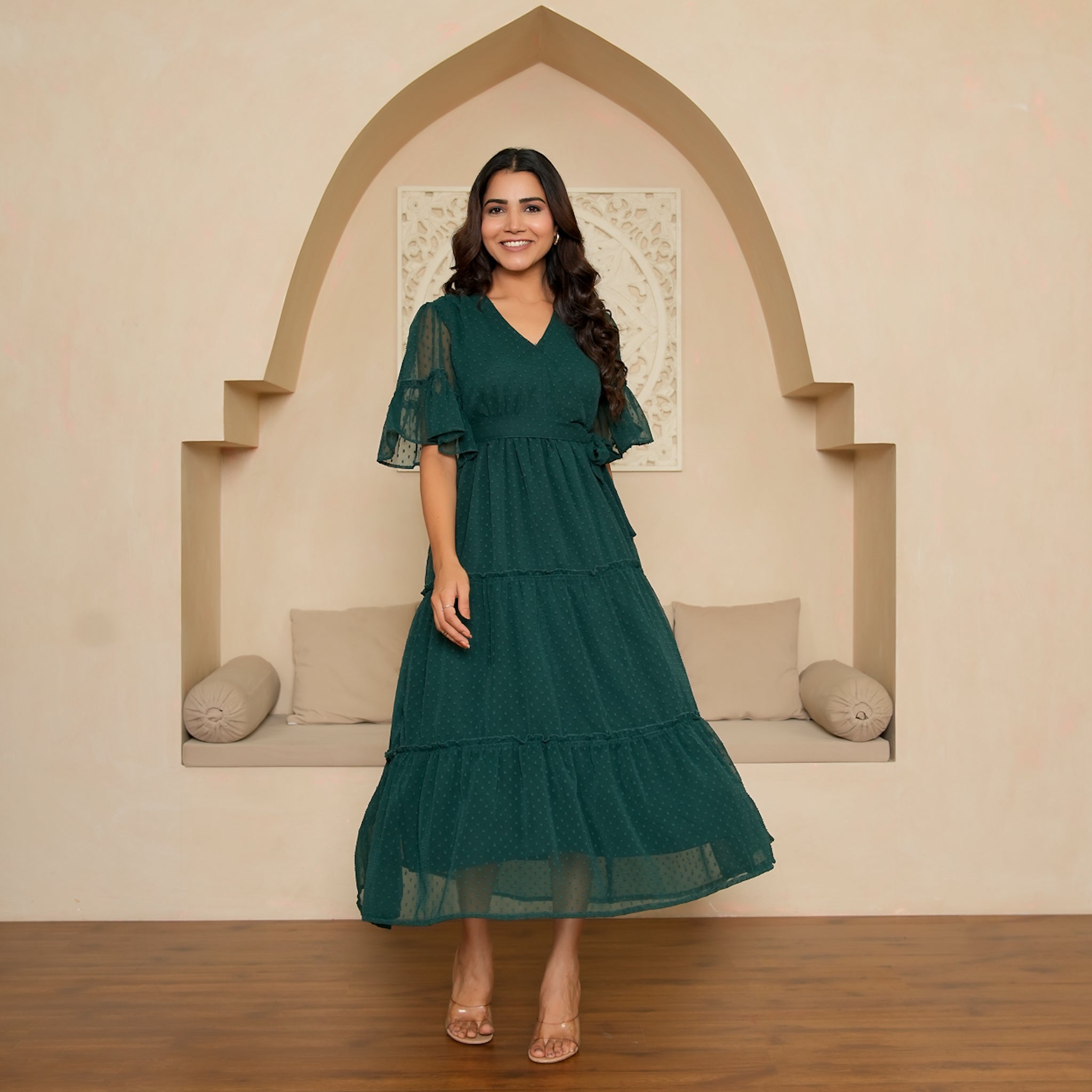 Bennet Green Flared Maxi Dress