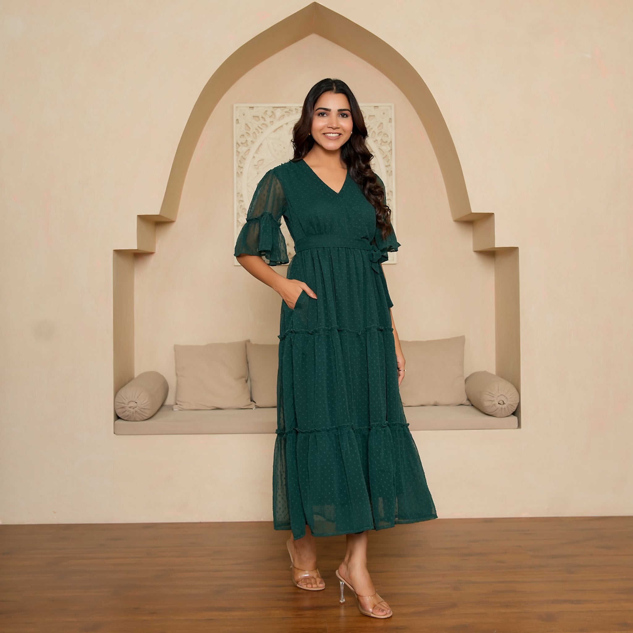 Bennet Green Flared Maxi Dress