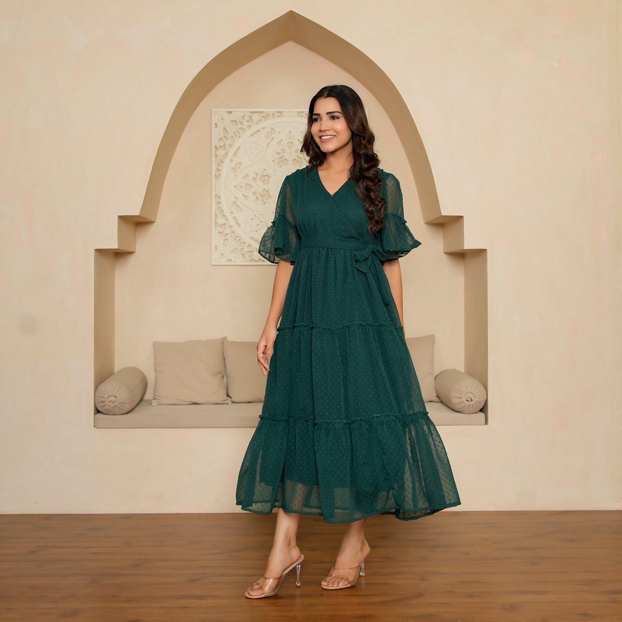 Bennet Green Flared Maxi Dress