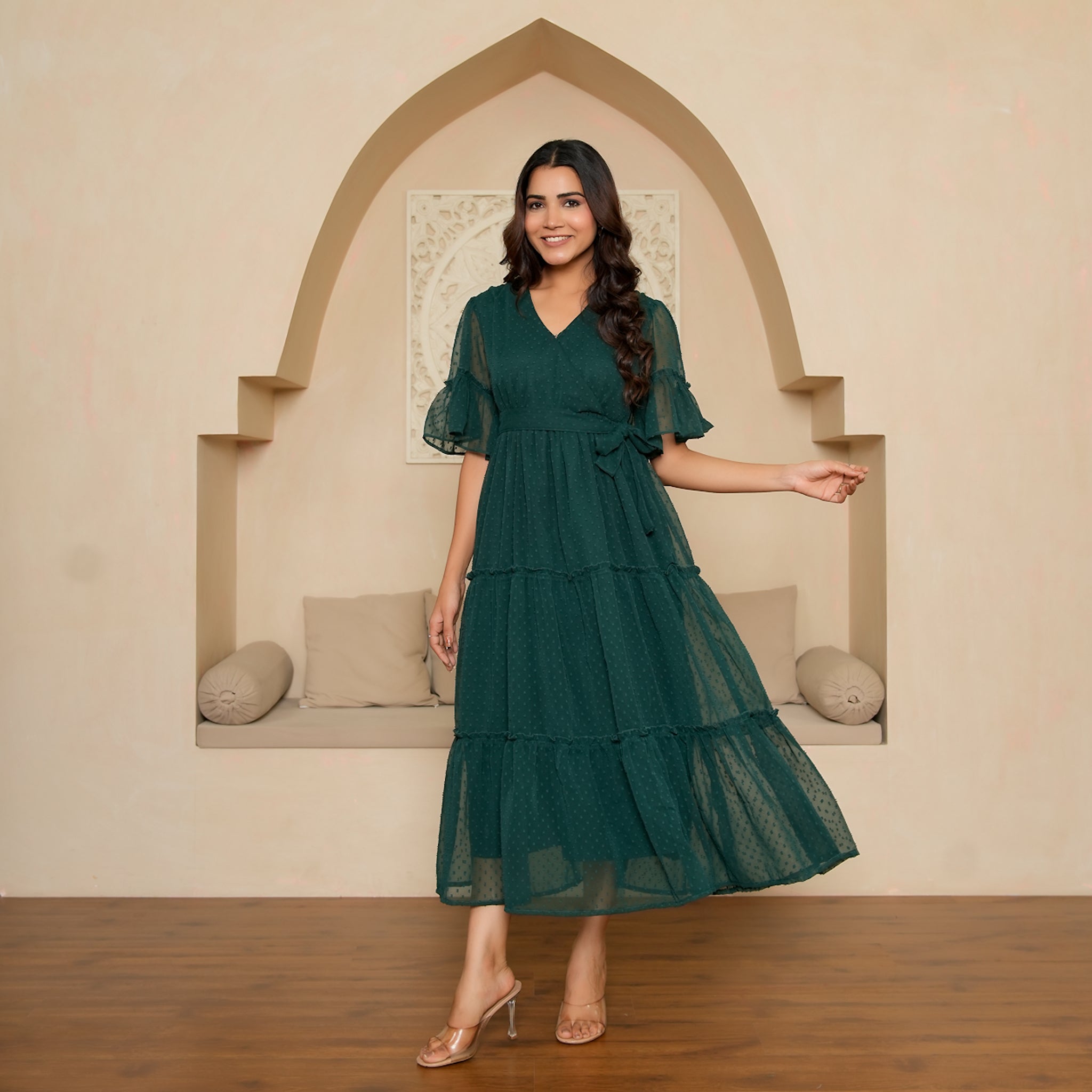Bennet Green Flared Maxi Dress