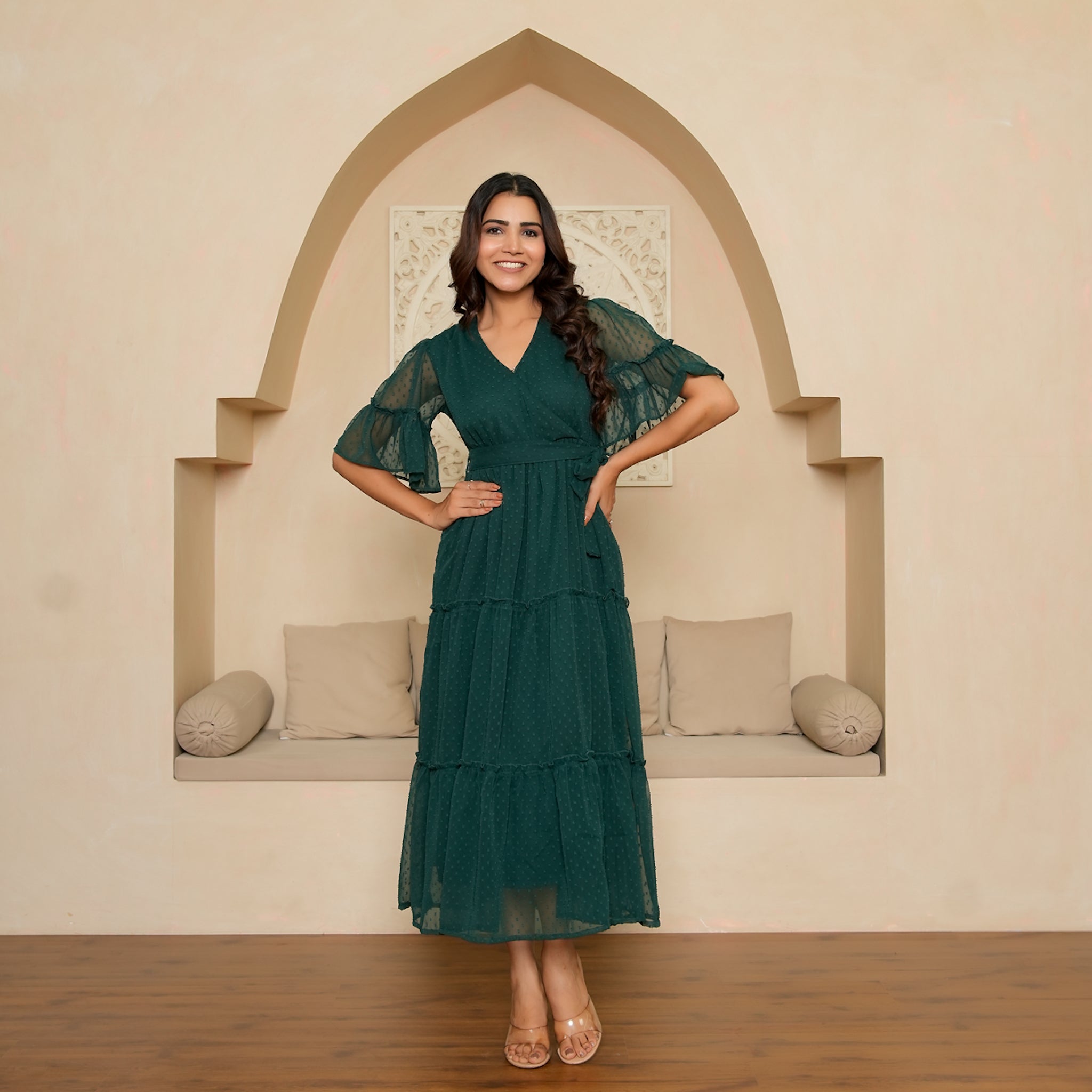 Bennet Green Flared Maxi Dress