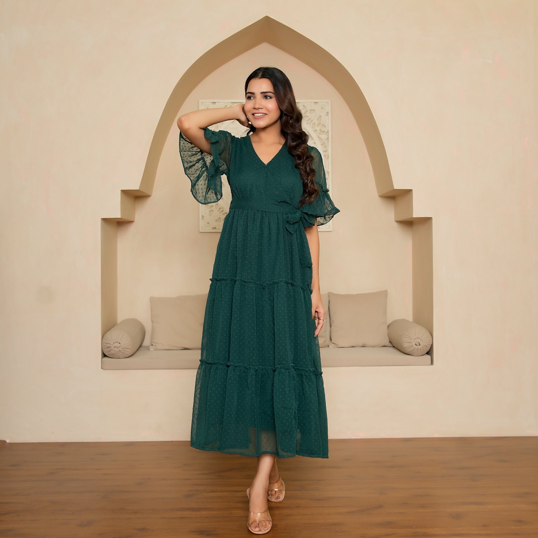 Bennet Green Flared Maxi Dress
