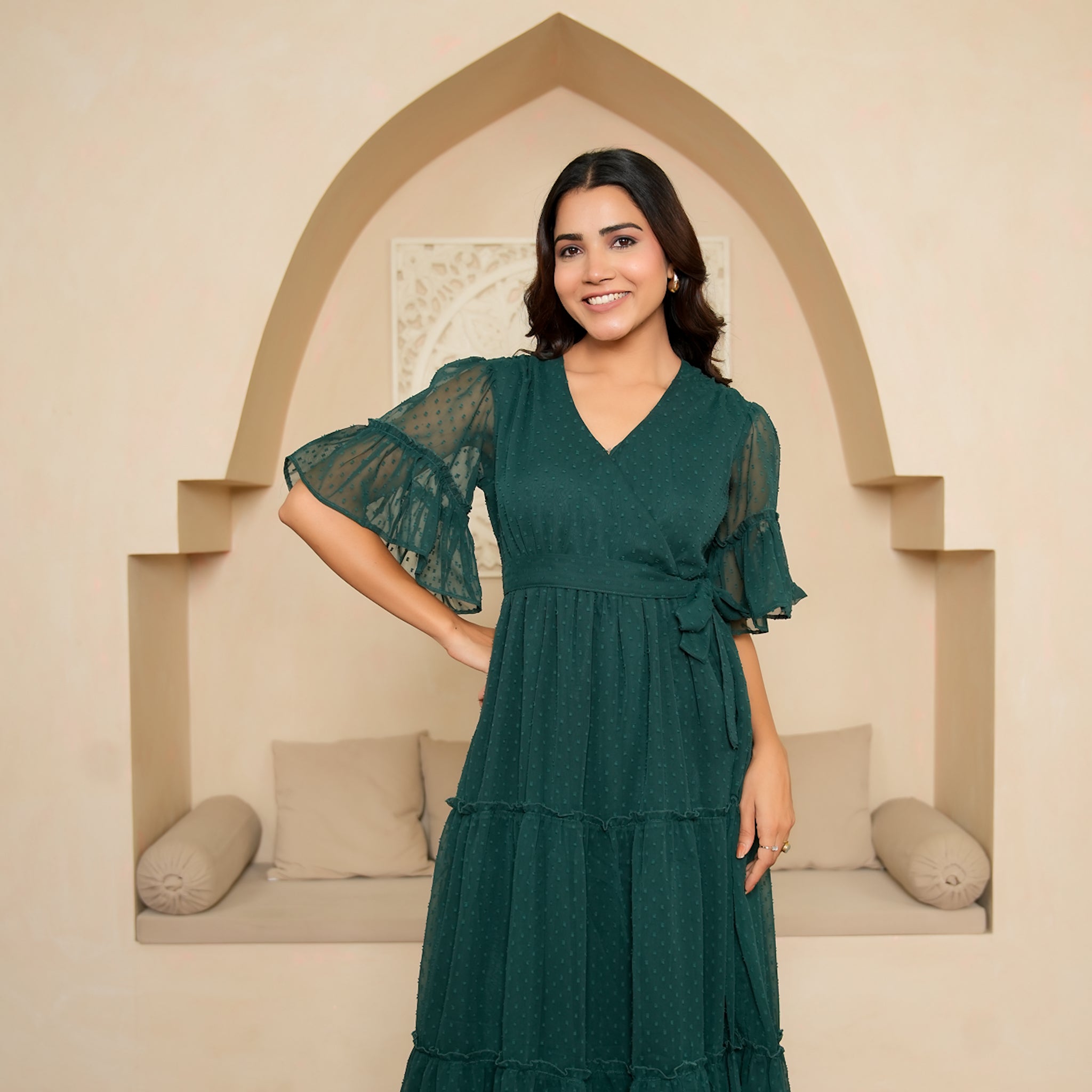 Bennet Green Flared Maxi Dress