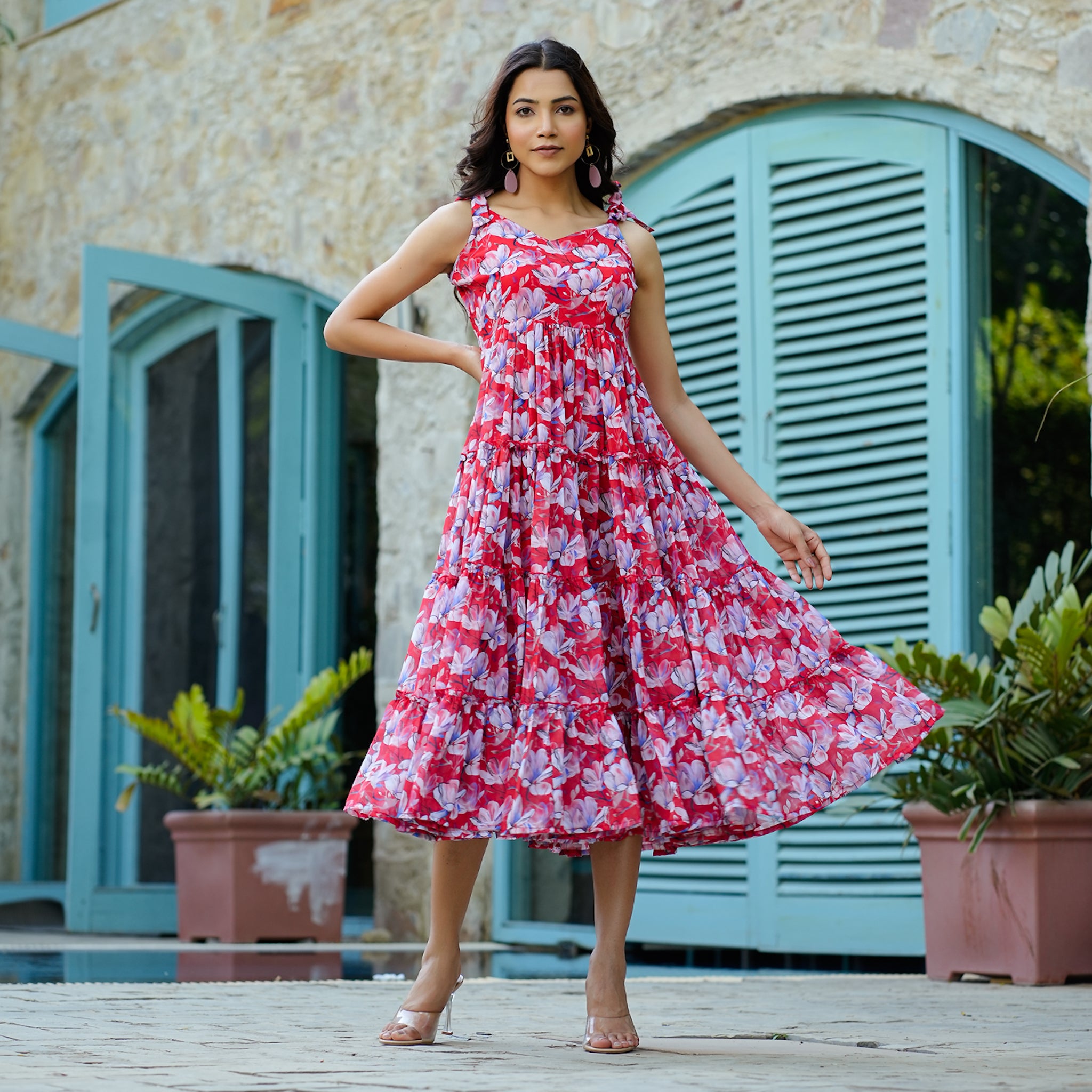 Diaz Red Floral Maxi Sundress