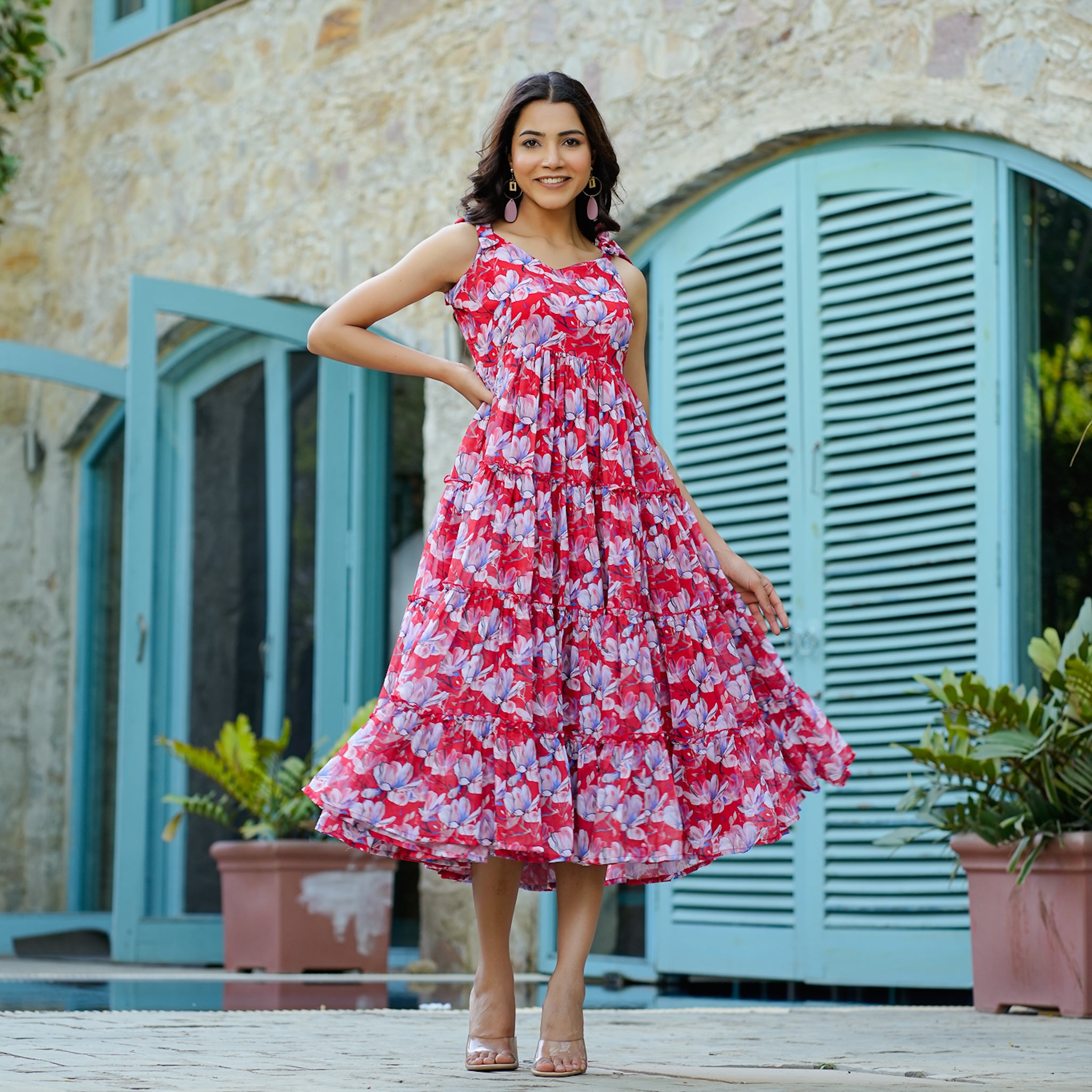 Diaz Red Floral Maxi Sundress
