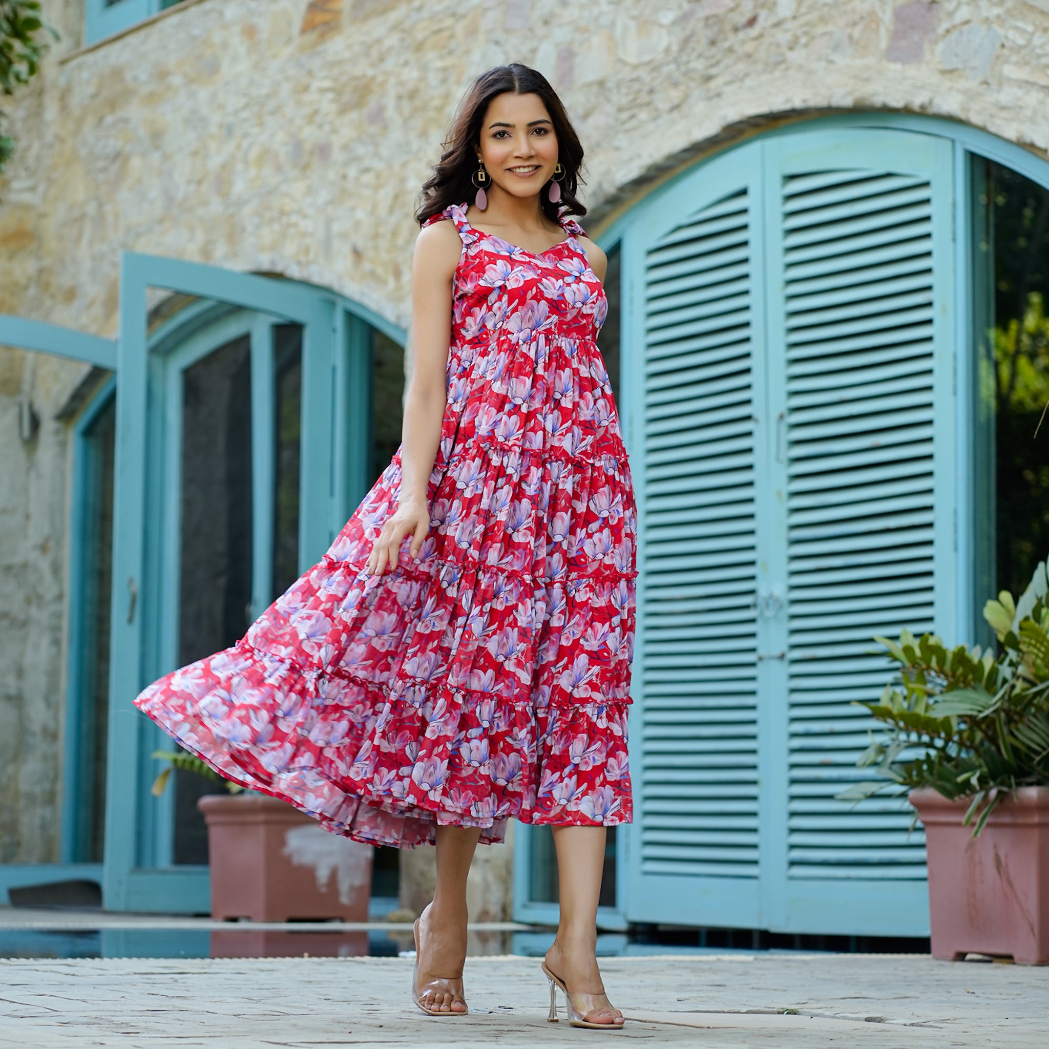 Diaz Red Floral Maxi Sundress