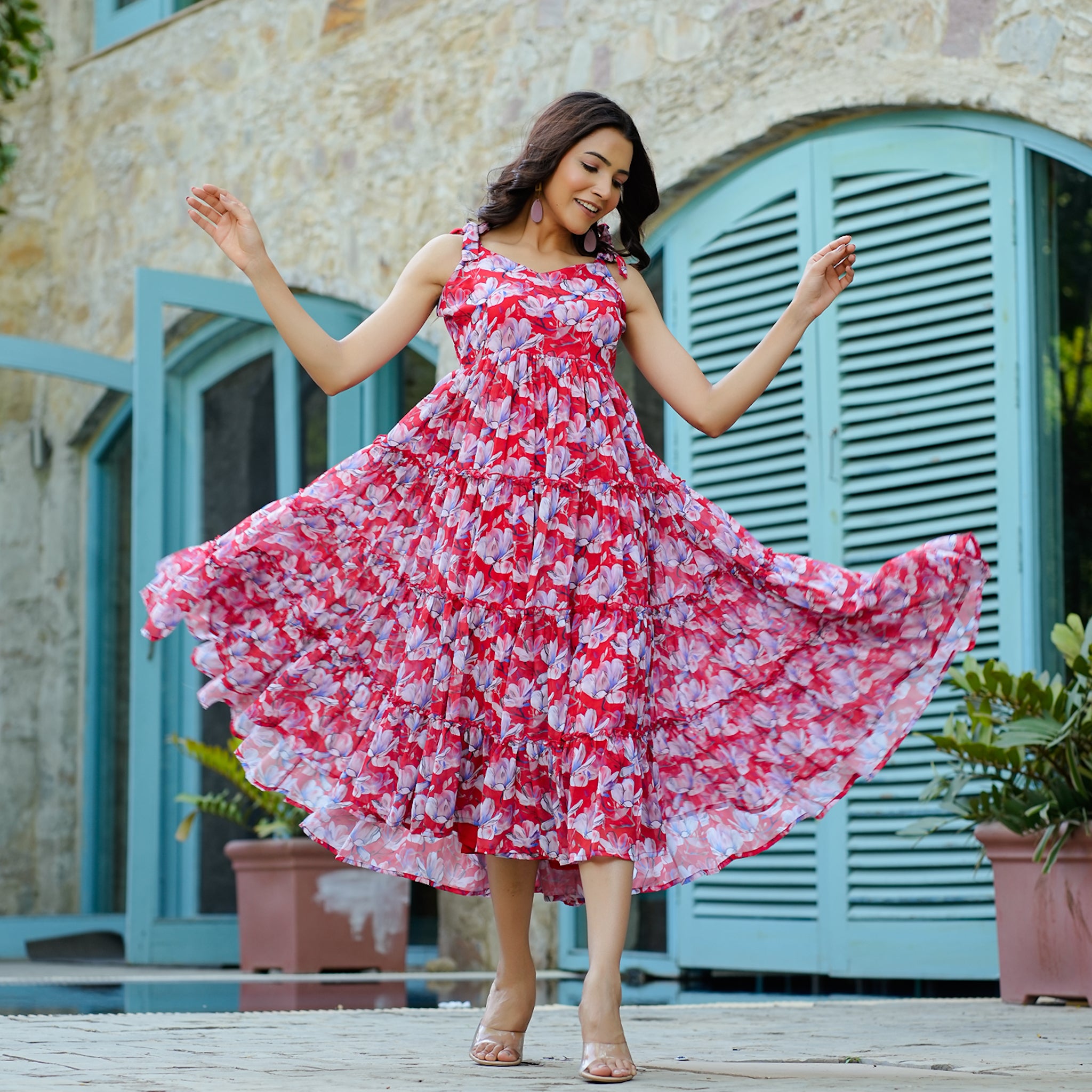 Diaz Red Floral Maxi Sundress