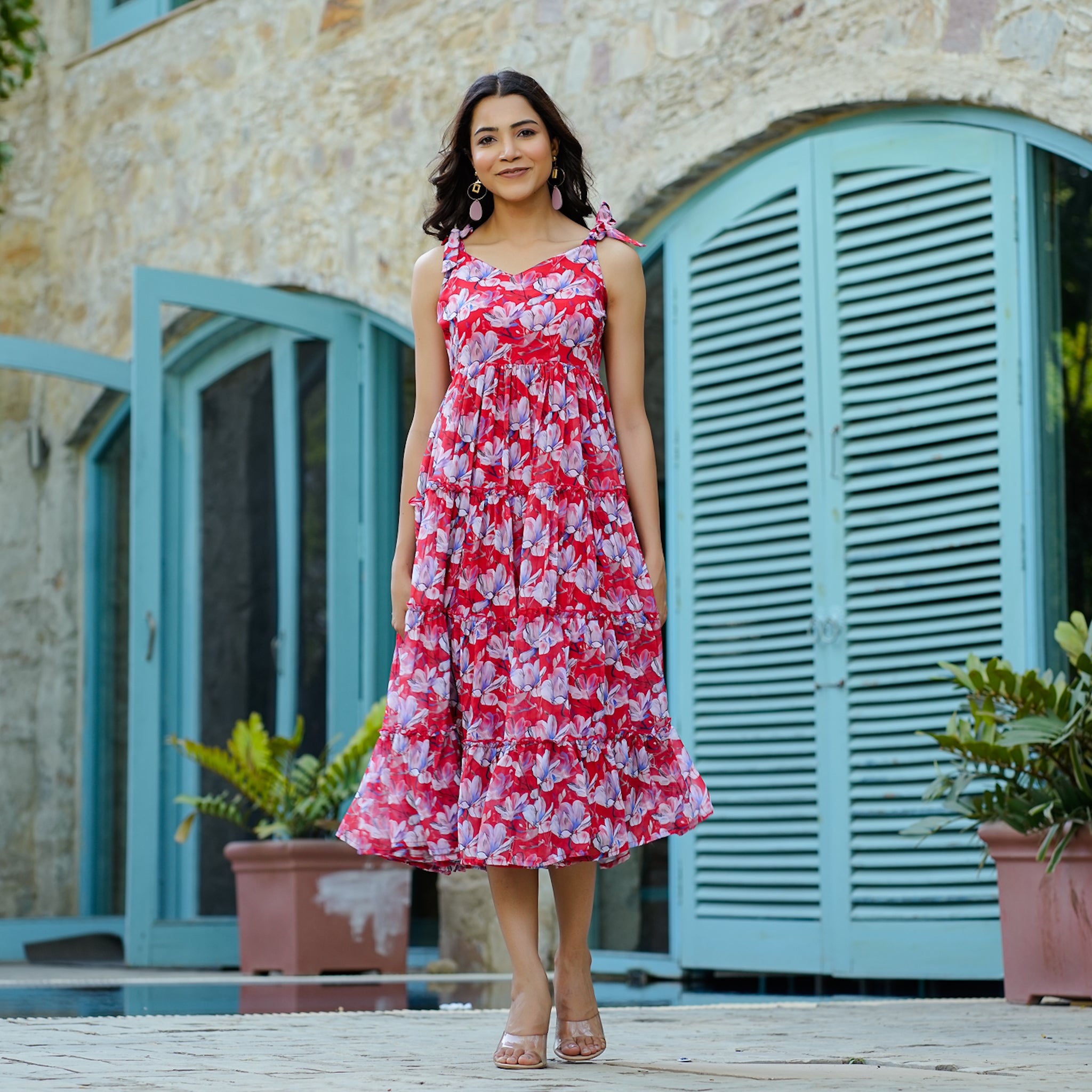Diaz Red Floral Maxi Sundress