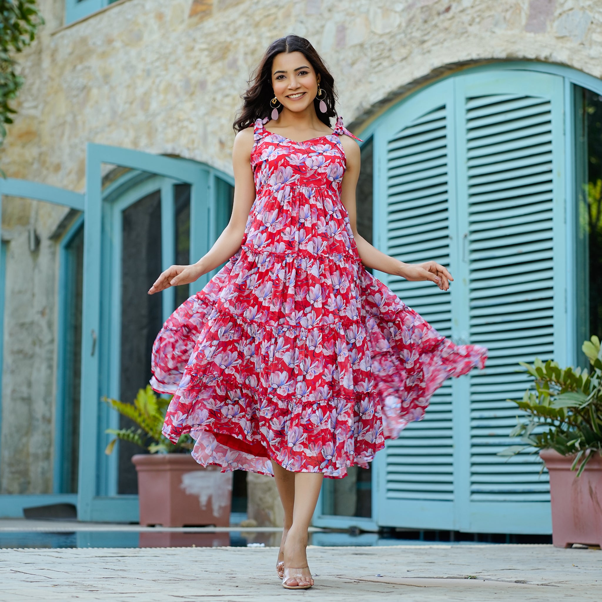 Diaz Red Floral Maxi Sundress