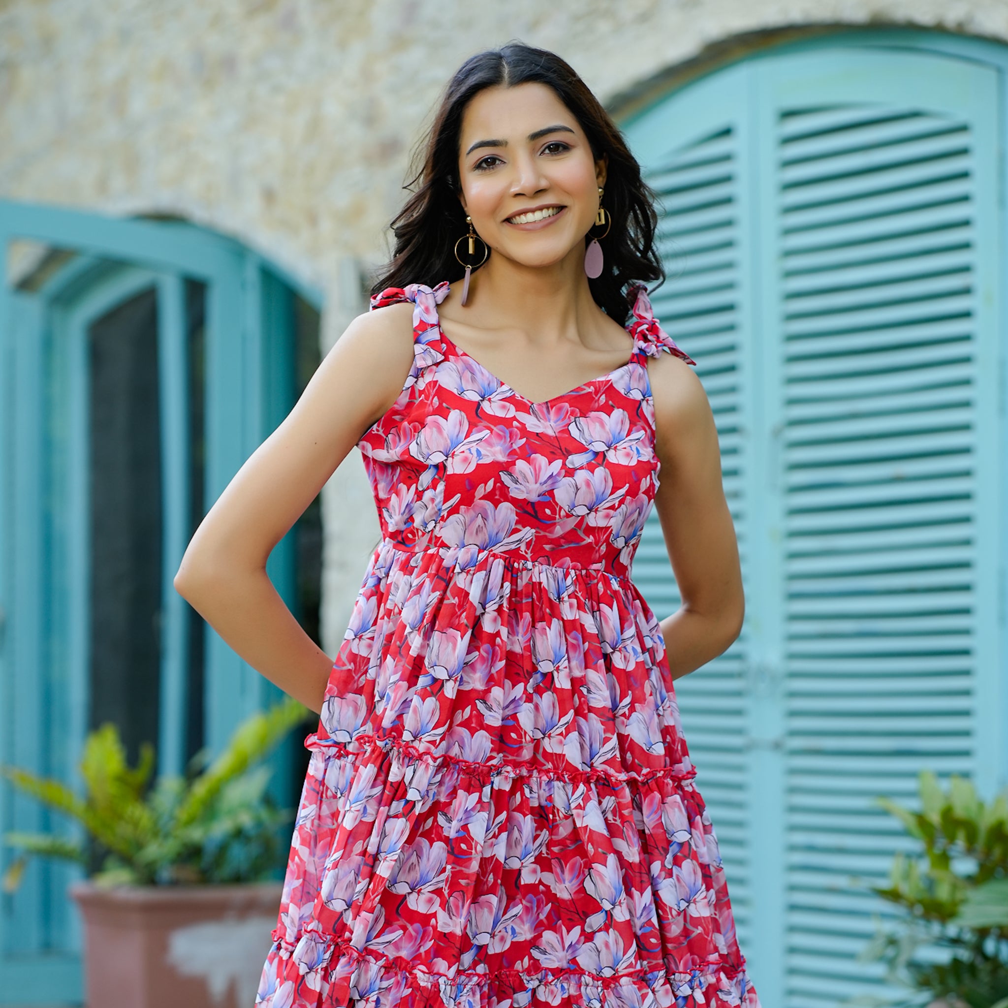 Diaz Red Floral Maxi Sundress