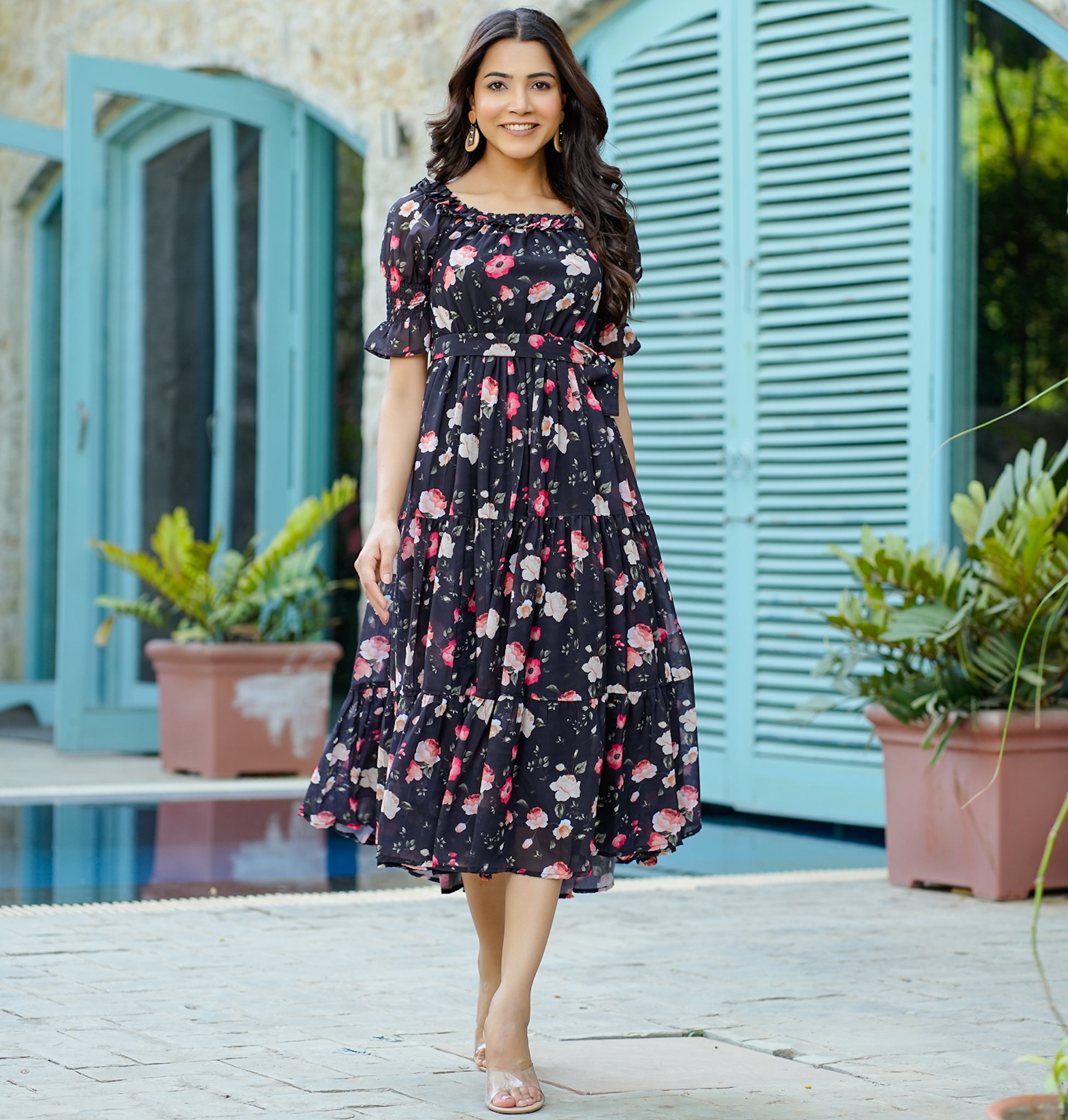 Camille Black Floral Maxi Dress