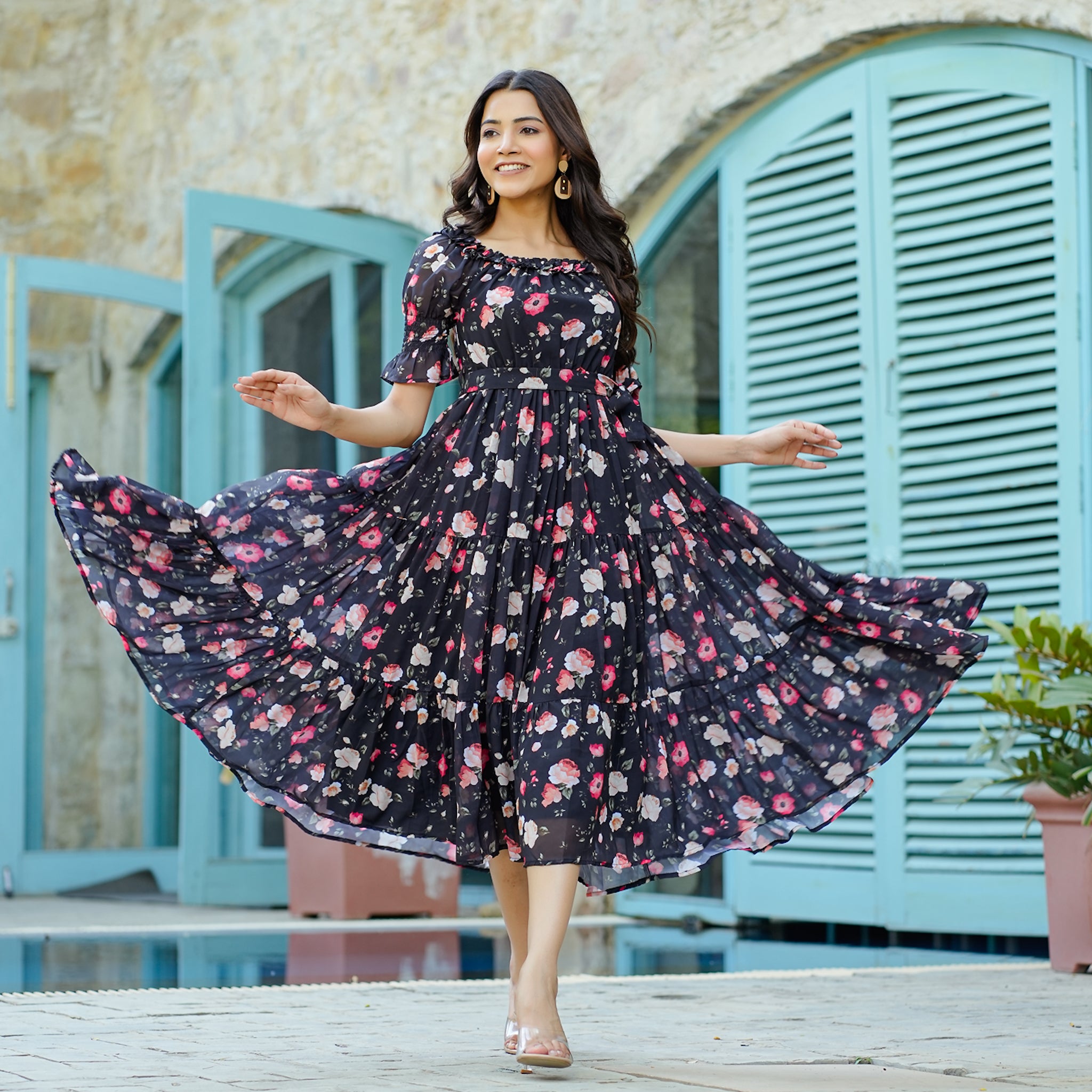 Camille Black Floral Maxi Dress