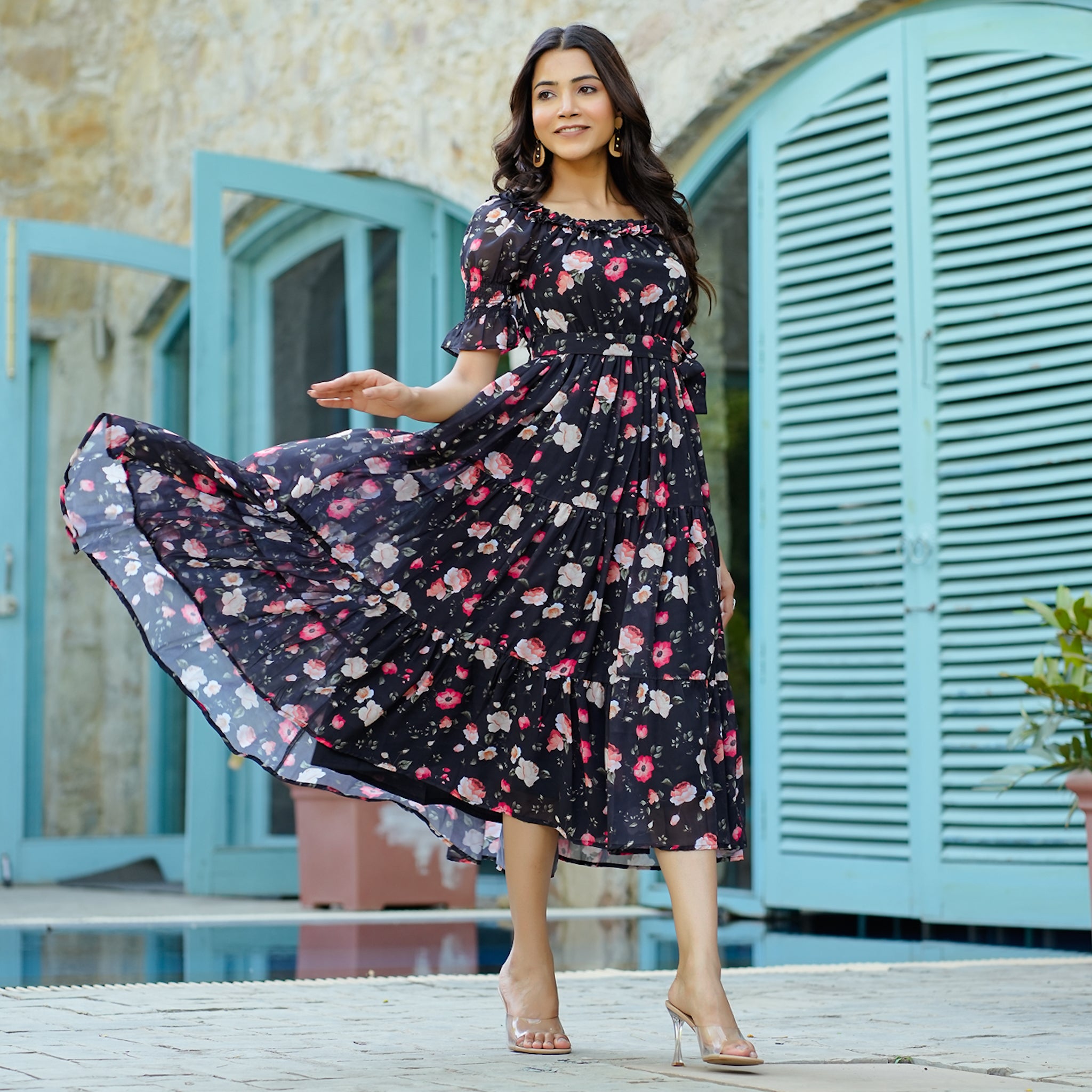 Camille Black Floral Maxi Dress