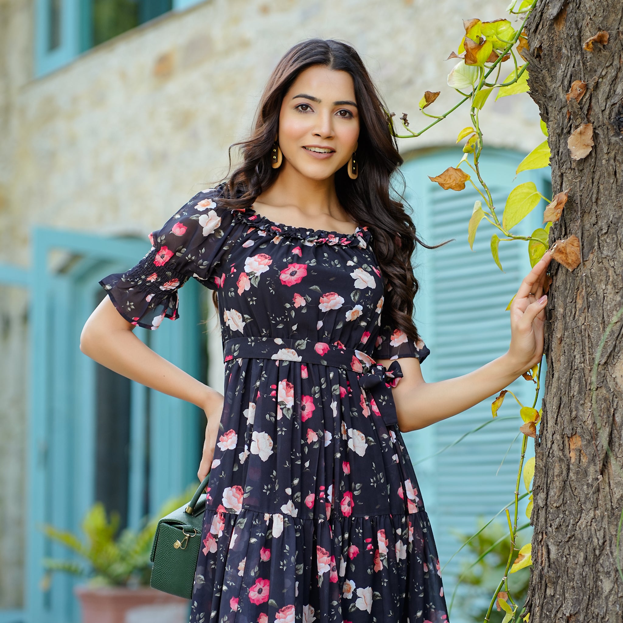 Camille Black Floral Maxi Dress