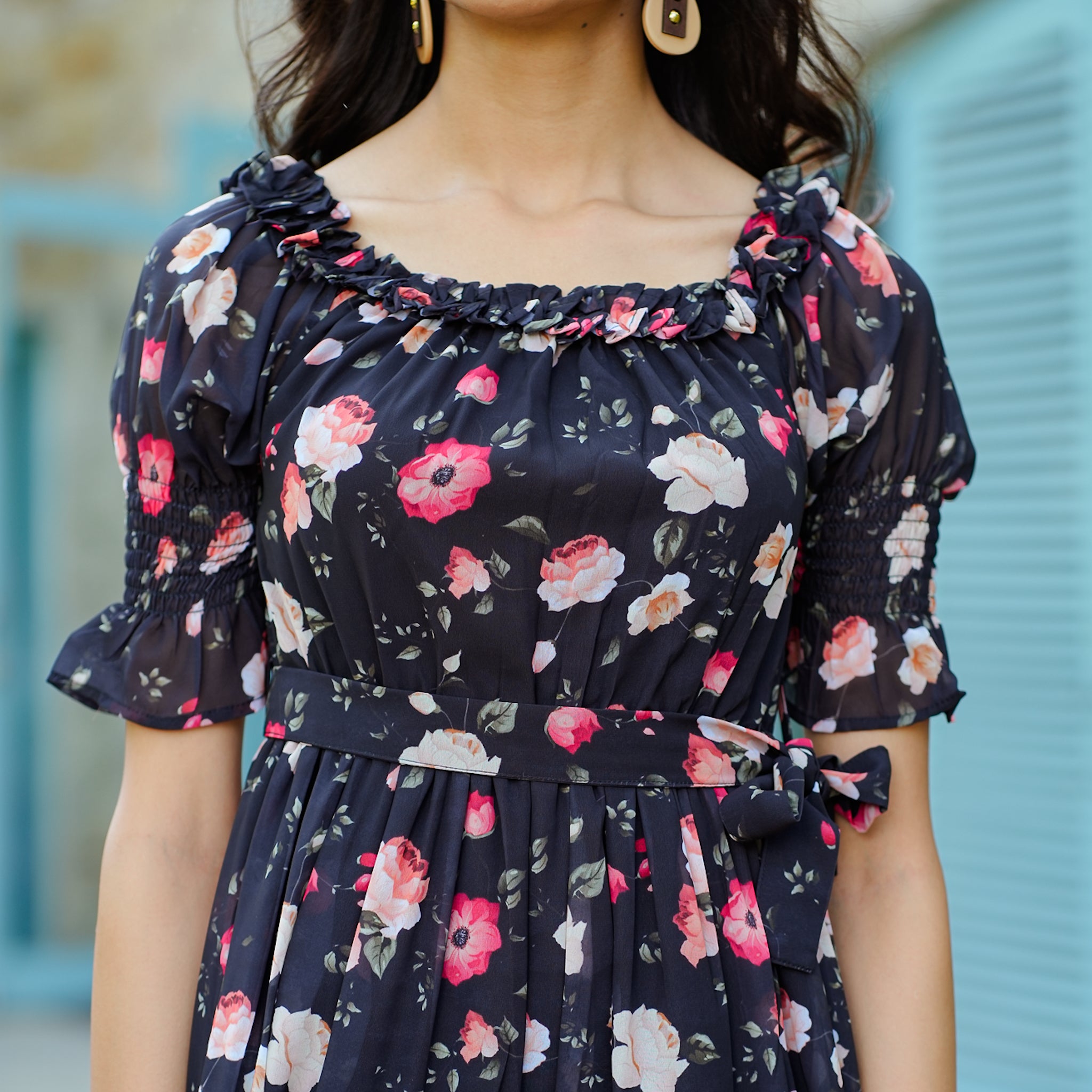 Camille Black Floral Maxi Dress