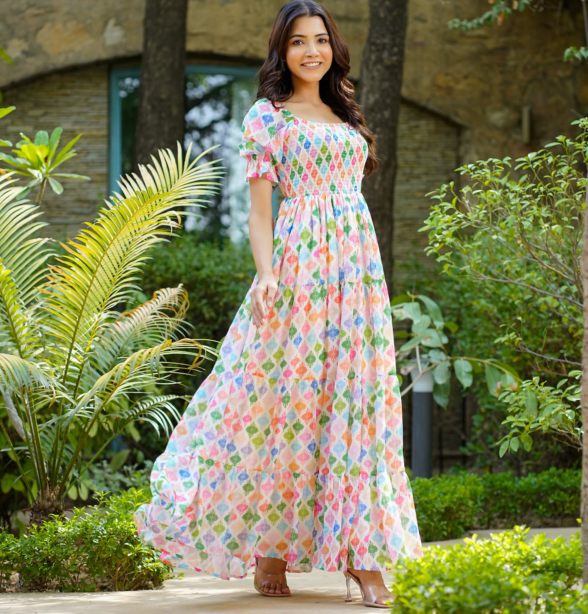 Elyna Multicolor Flared Maxi Dress