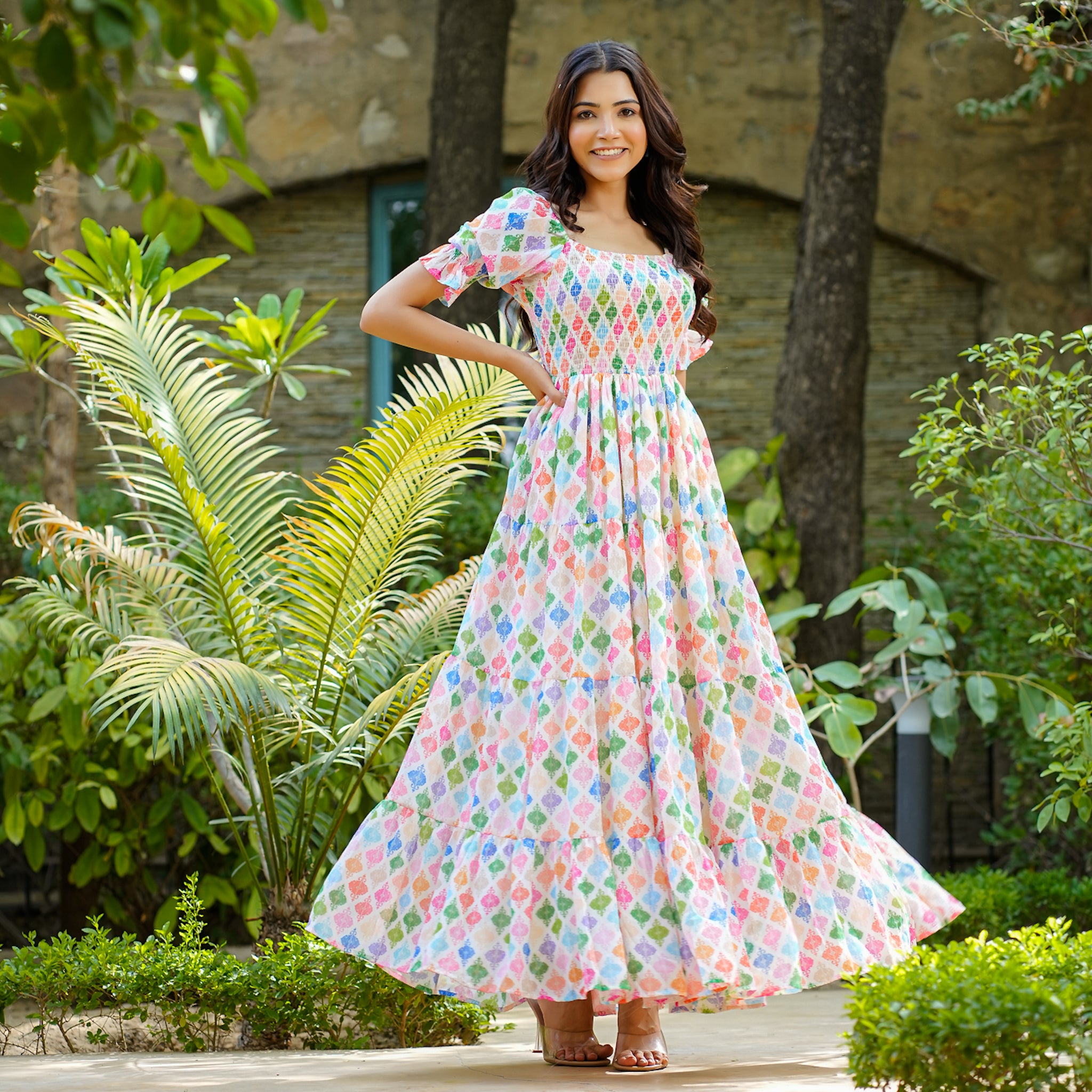 Elyna Multicolor Flared Maxi Dress