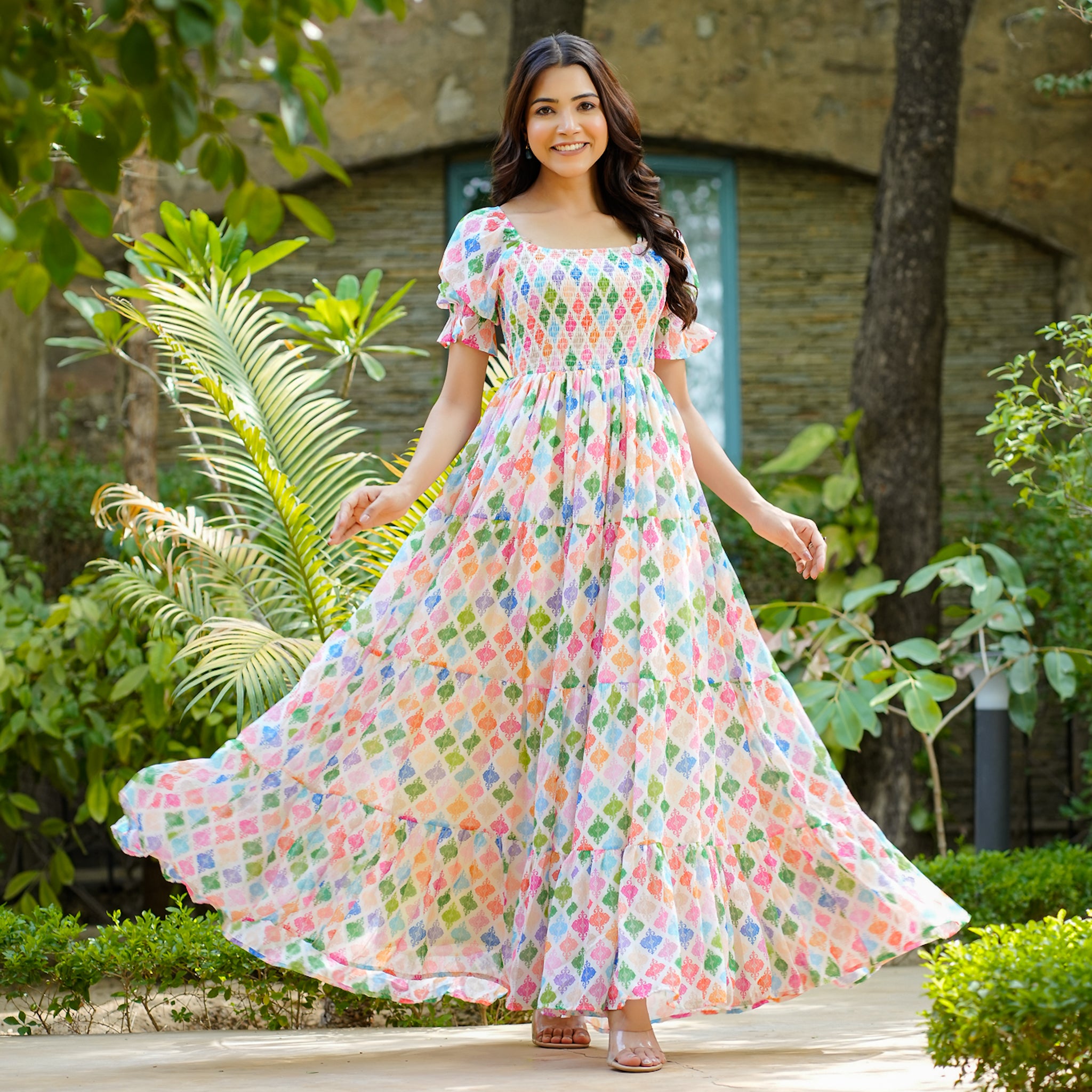Elyna Multicolor Flared Maxi Dress