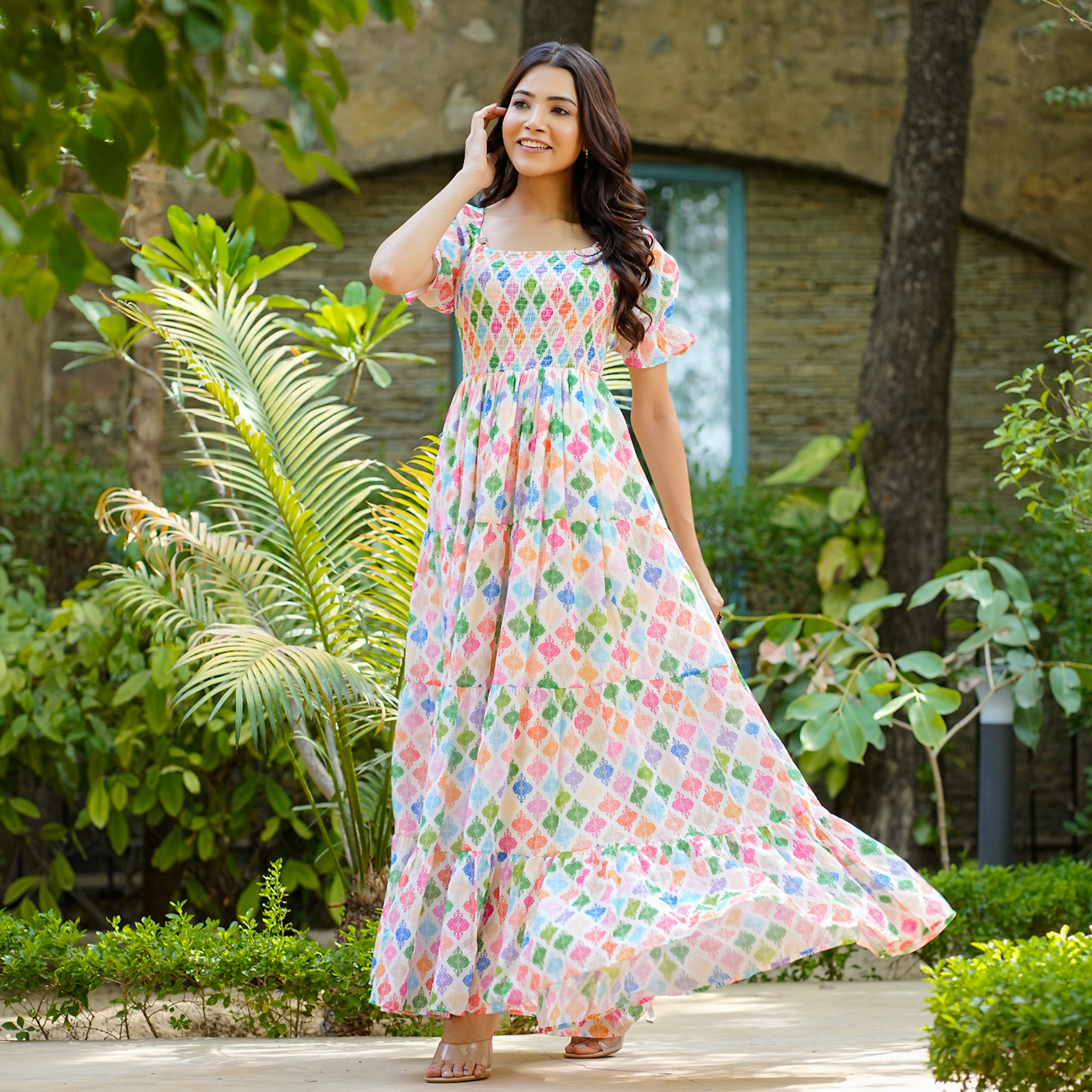Elyna Multicolor Flared Maxi Dress