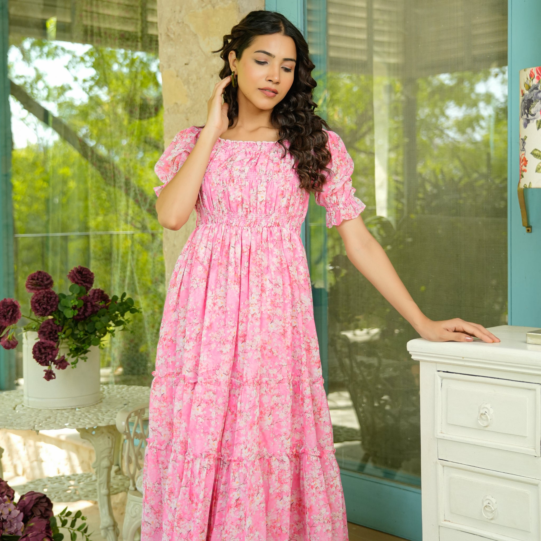Estelle Pink Floral Maxi Dress