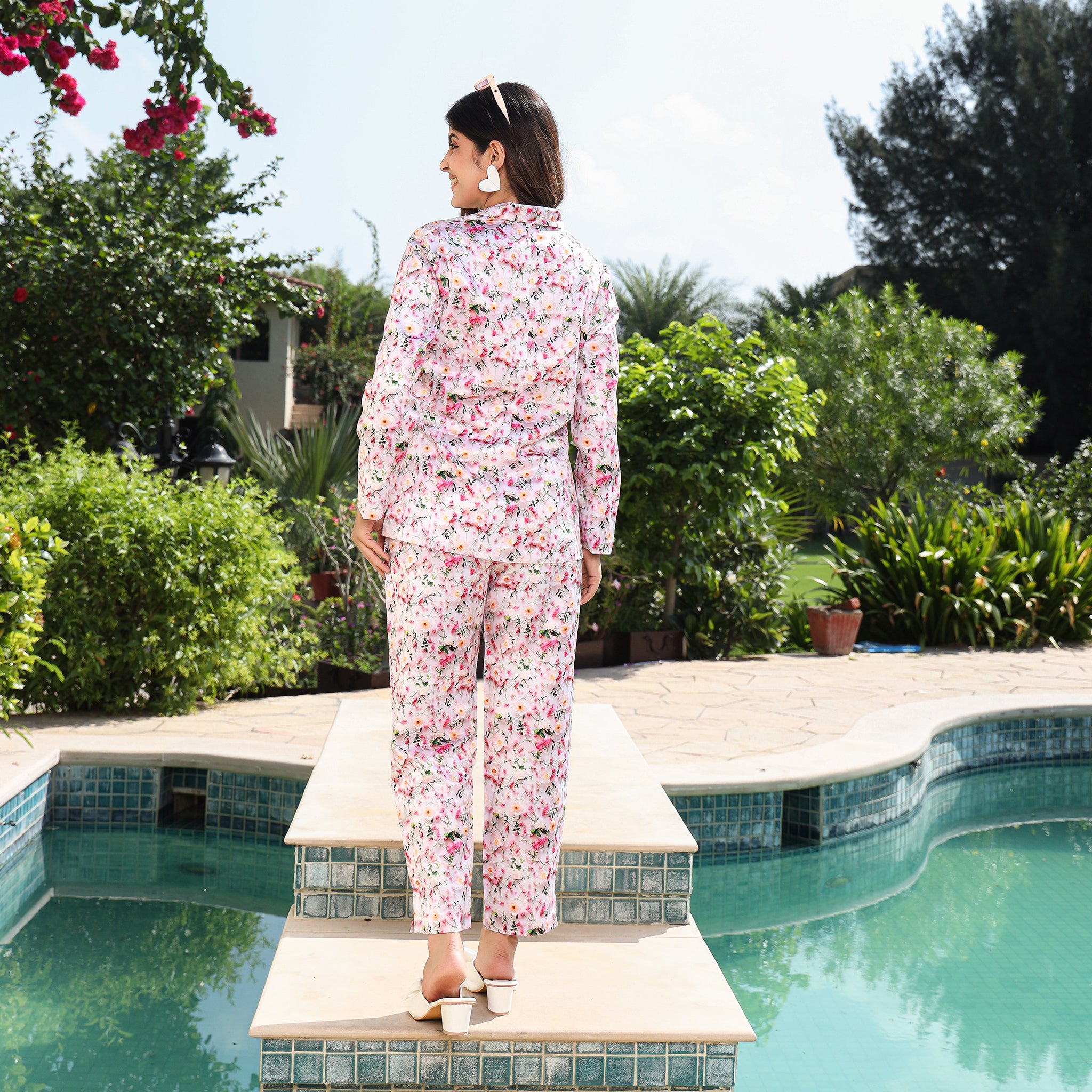 Eva White Floral Satin Co-Ord Set