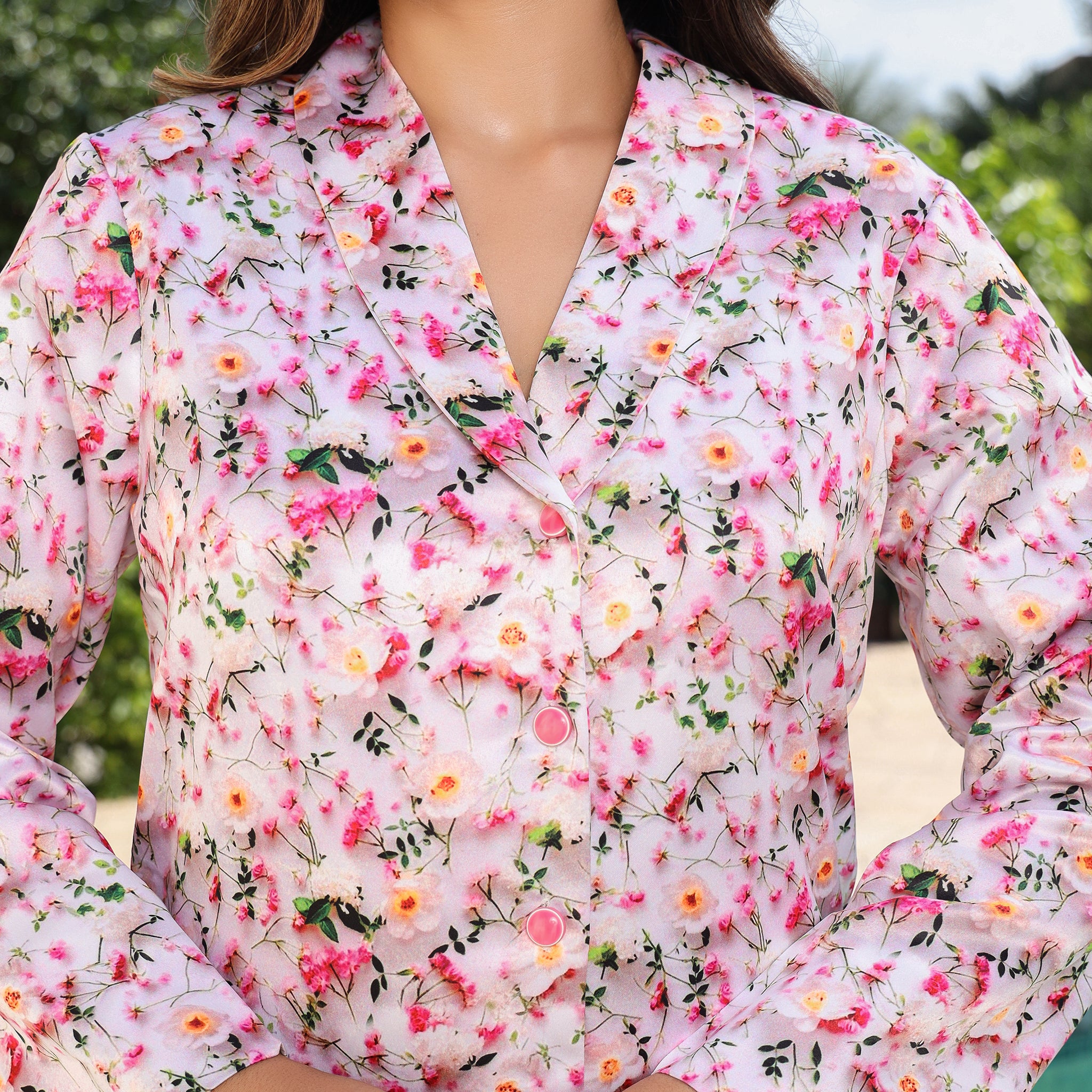 Eva White Floral Satin Co-Ord Set