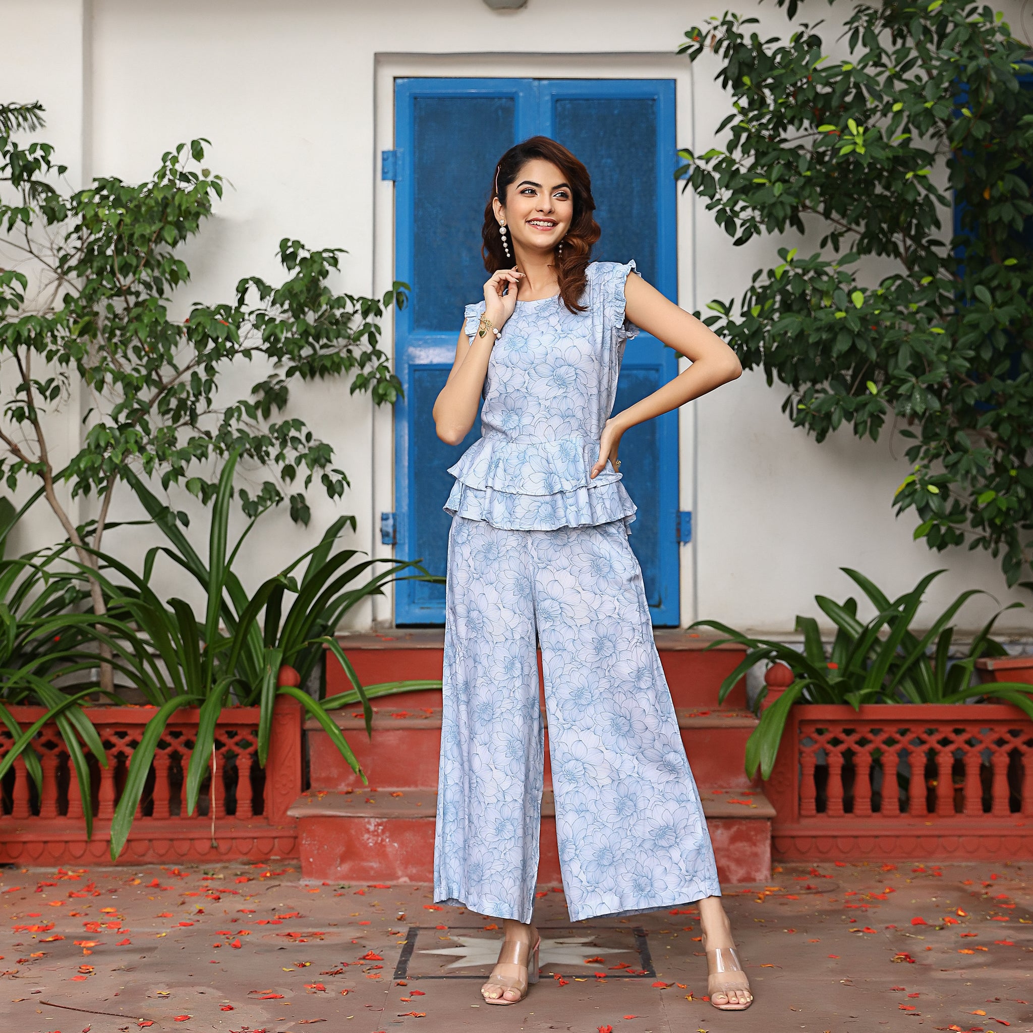 Nadia Blue Floral Cotton Co-Ord Set