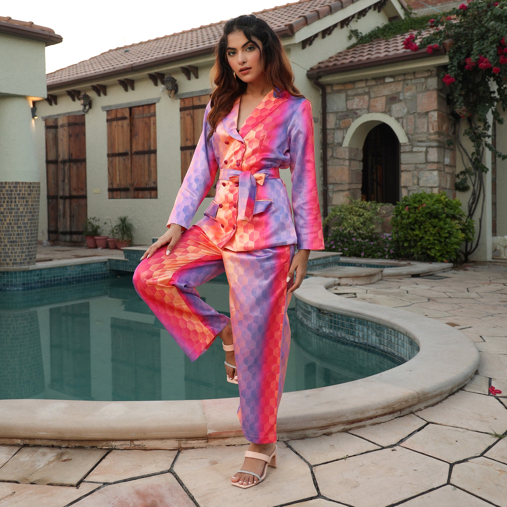 Grazia Multicolor Satin Co-Ord Set