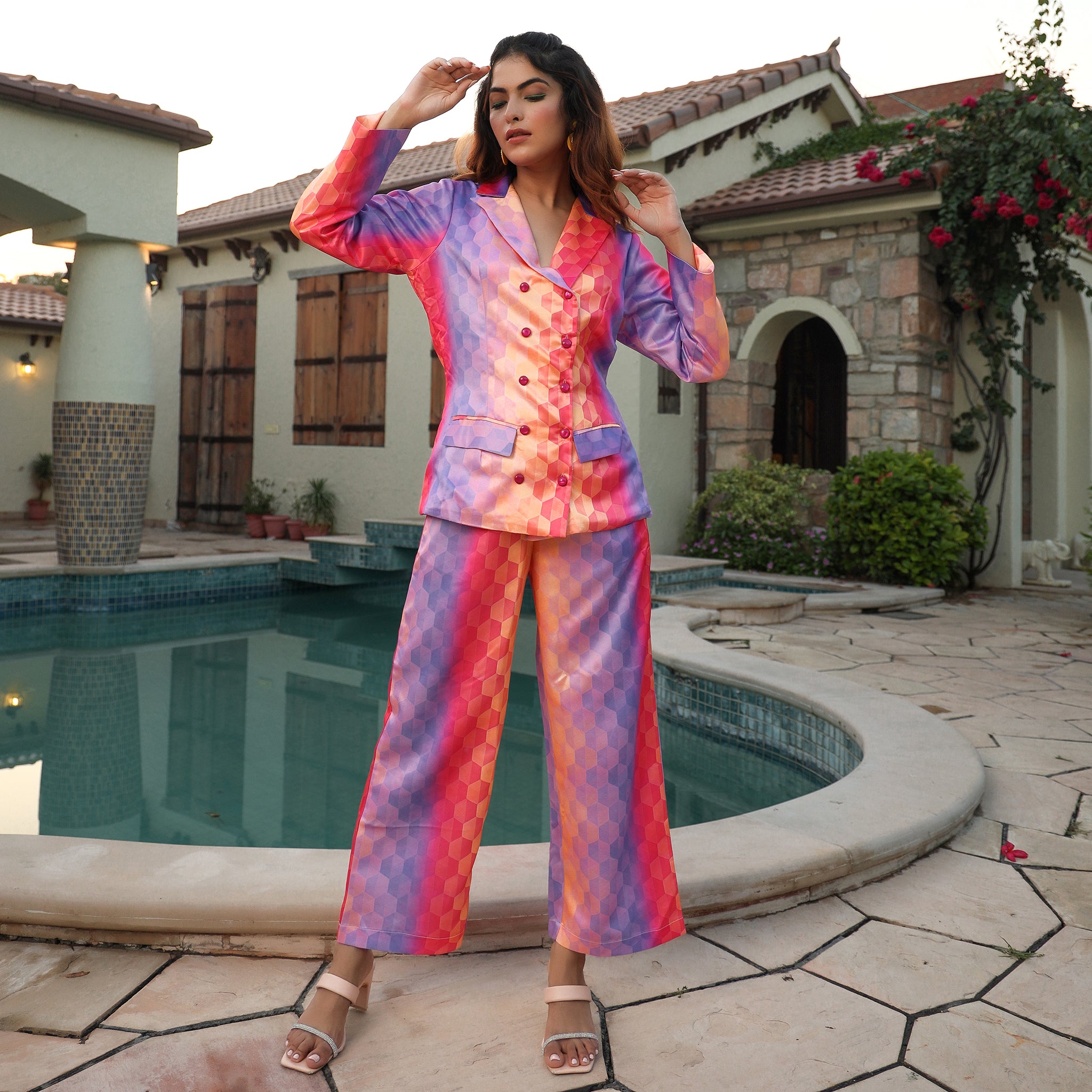Grazia Multicolor Satin Co-Ord Set