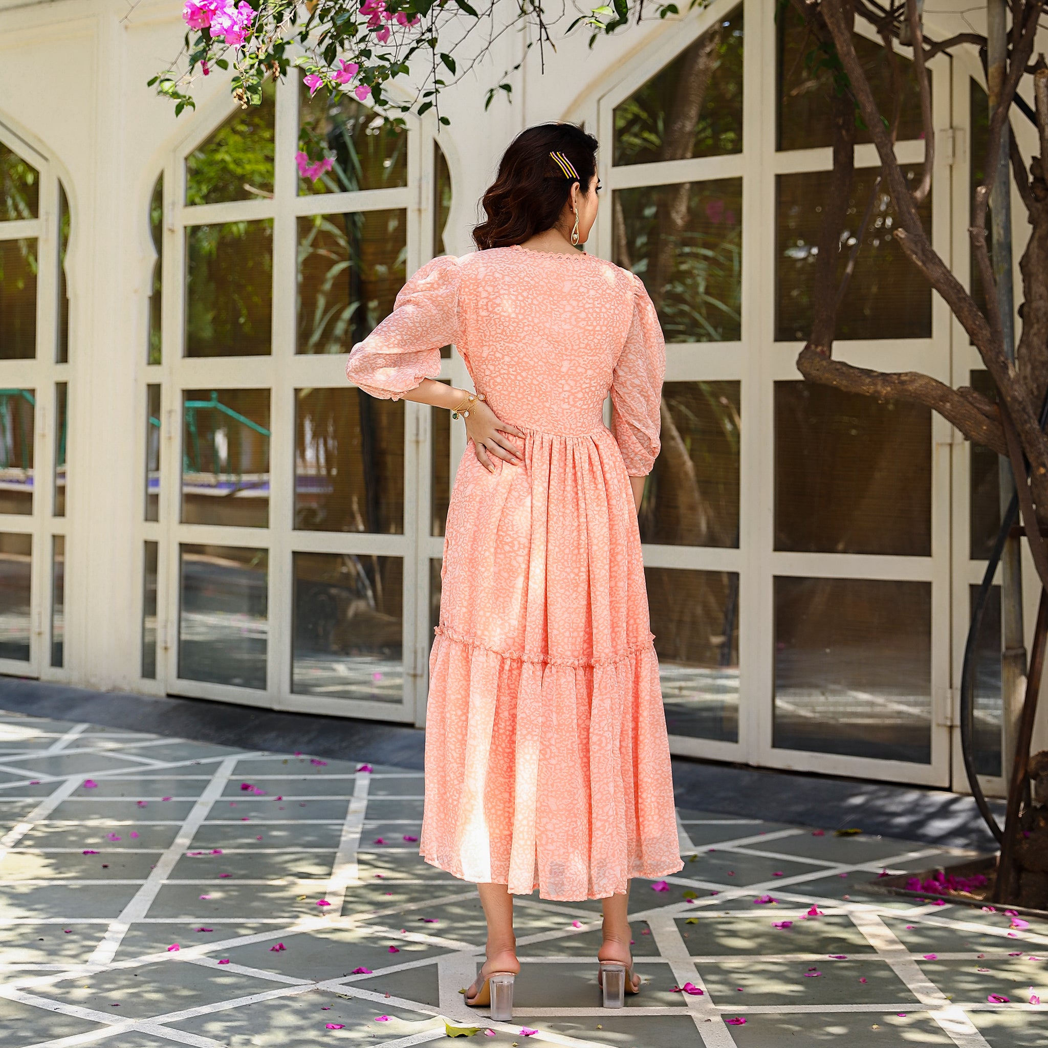 Esther Peach Flared Dress