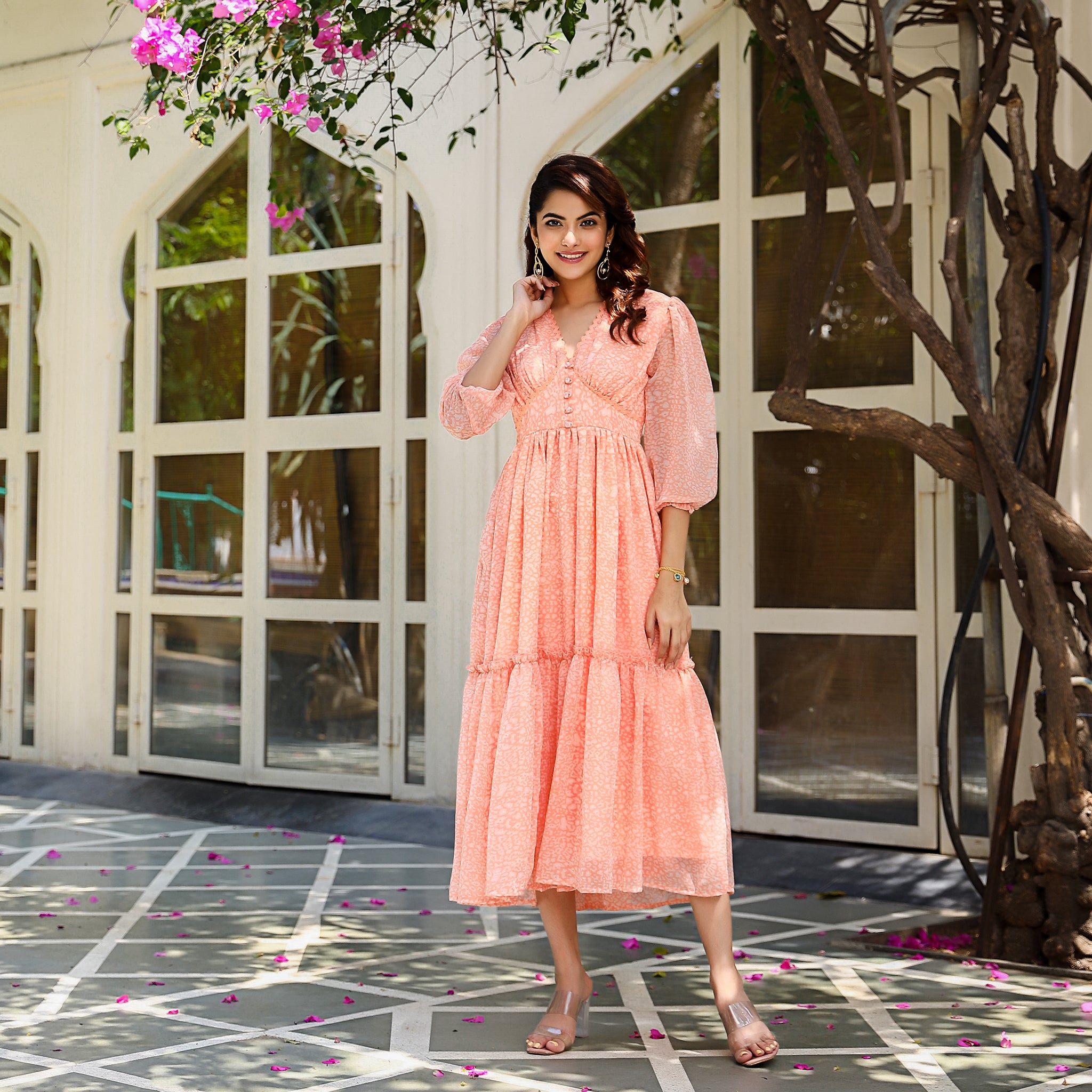 Esther Peach Flared Dress